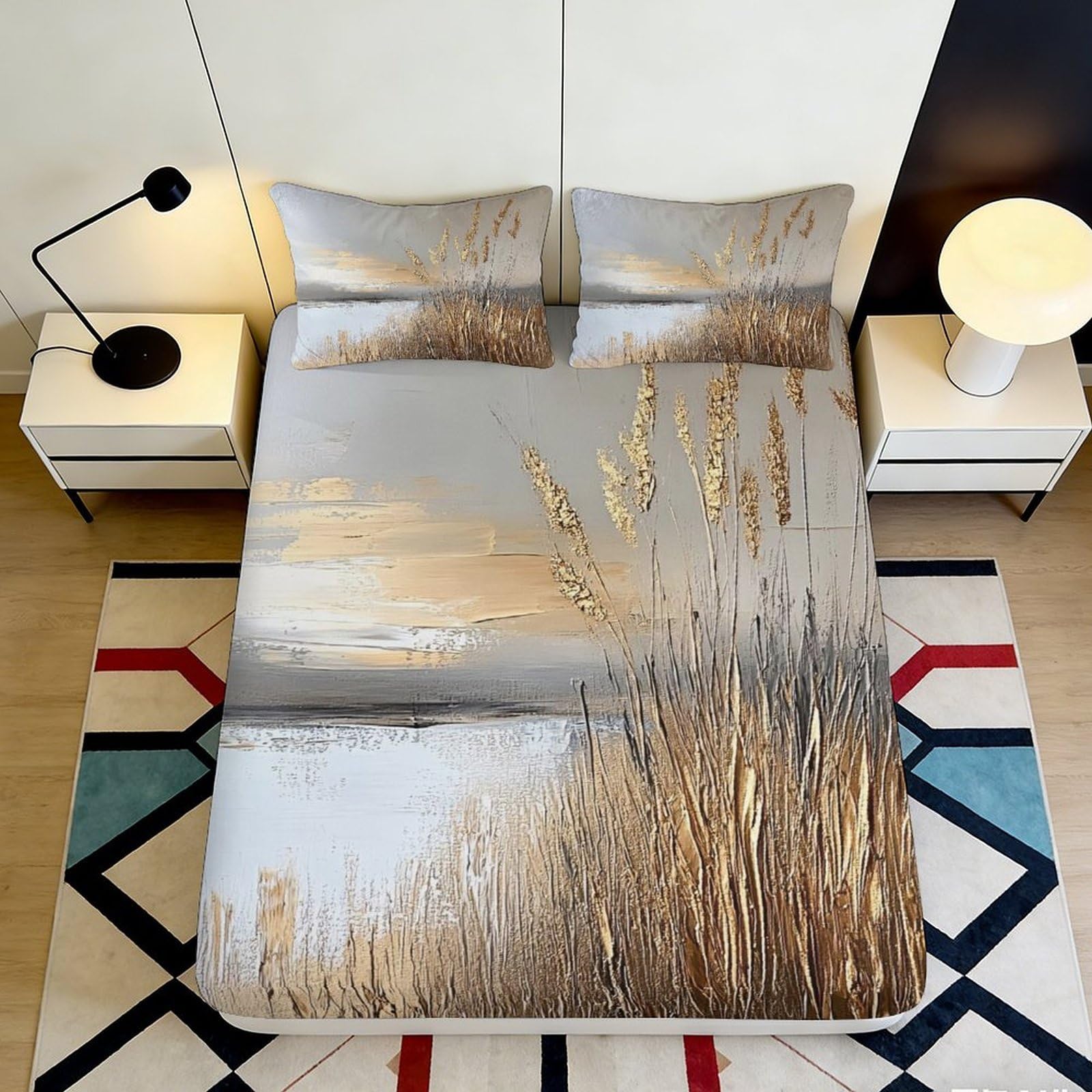 3D Printed Golden Wheat Field Fitted Sheet Microfiber Soft Breathable Sunset Landscape Bed Cover for Bedroom Decor 90x200x25cm