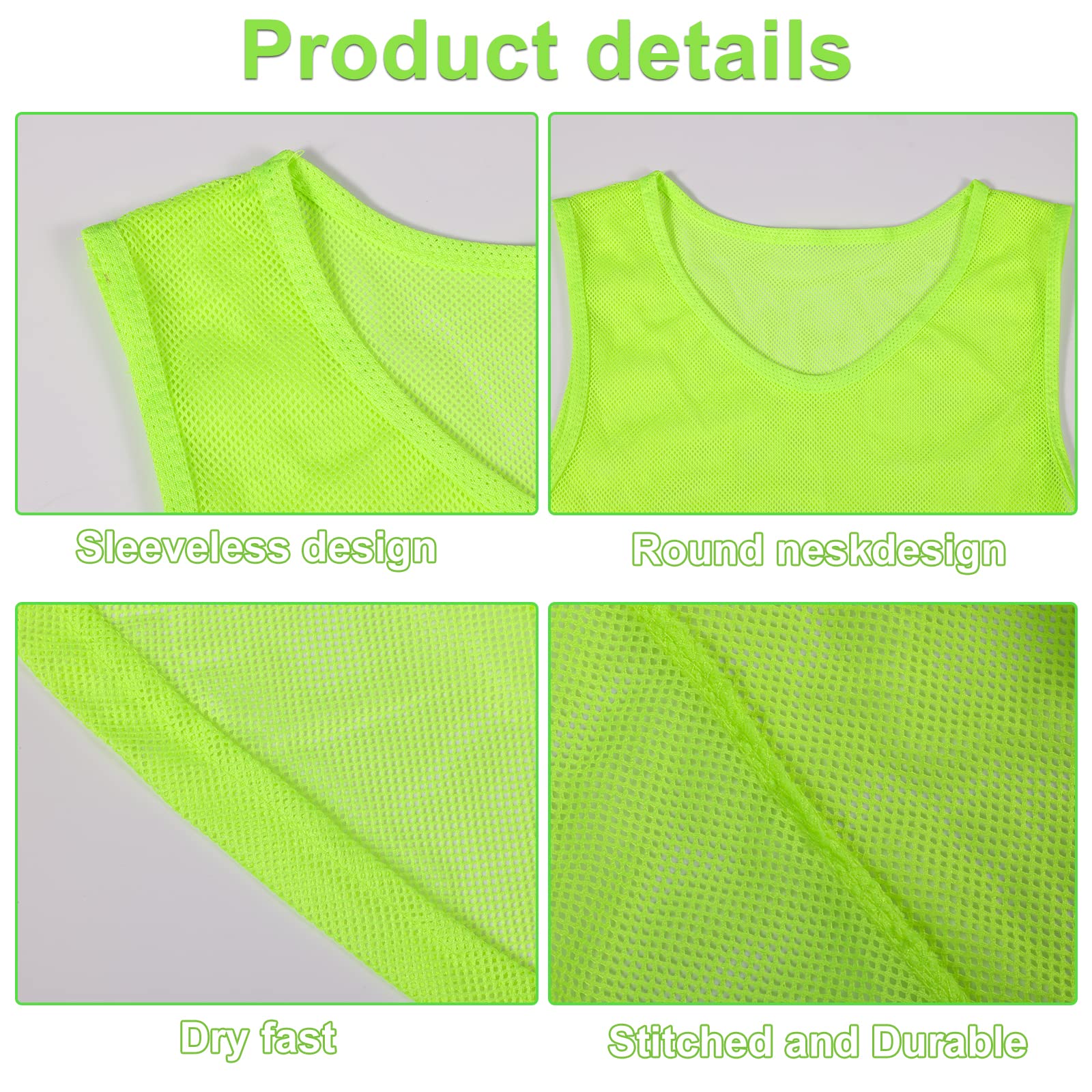 Savita 12 Pz Gilet Scrimmage in Rete di Nylon, Verde Fluorescente Confortevole e Traspirante Gilet in Rete da Calcio Tessuto in Rete di Poliestere Maglie pinnies per Bambini Sport Pallacanestro