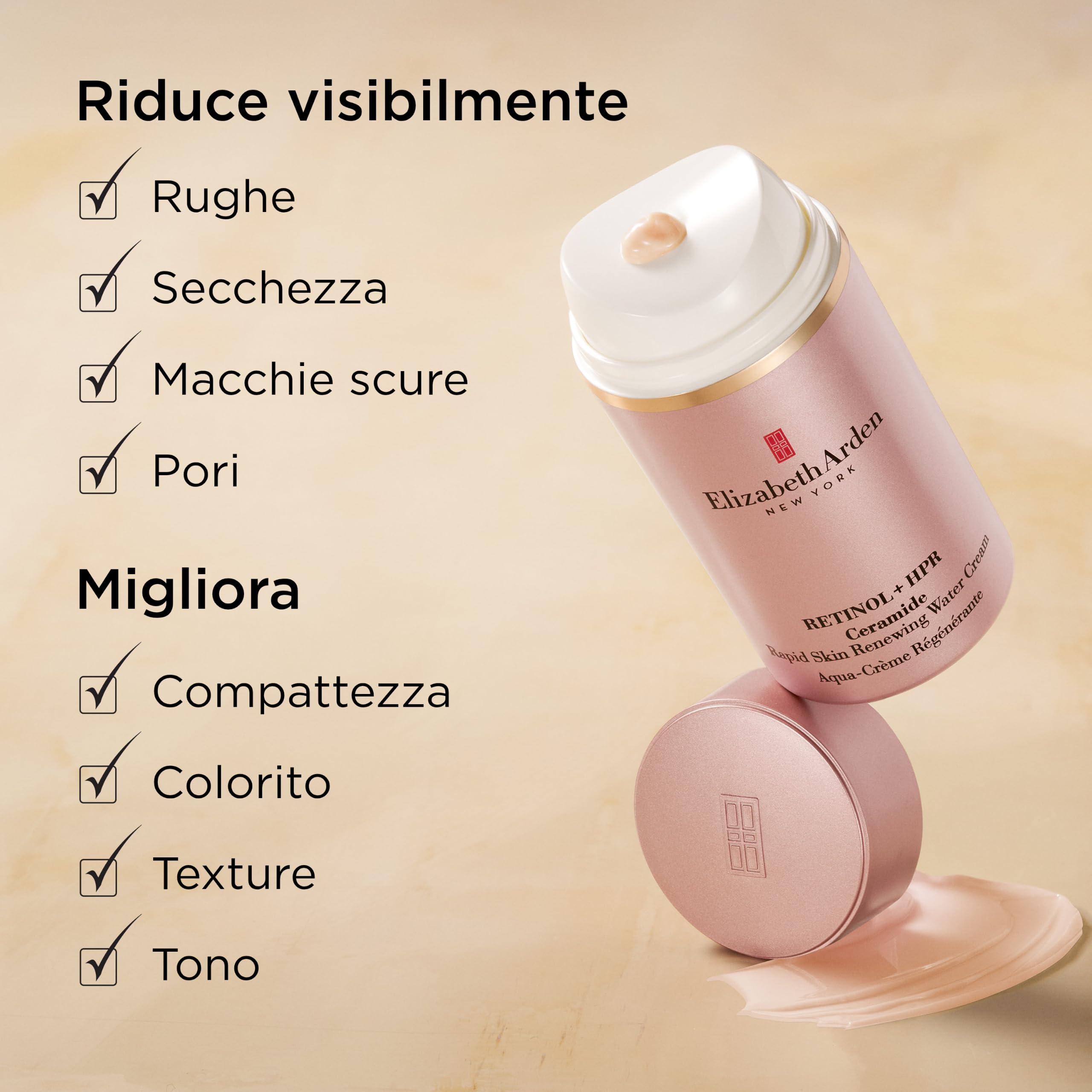 Elizabeth Arden Retinol + HPR Crema Rinnovatrice con Retinolo e Ceramide Water Cream, Cura Anti-età per Rivitalizzare e Levigare le Rughe, per Giorno e Notte, 50 ml