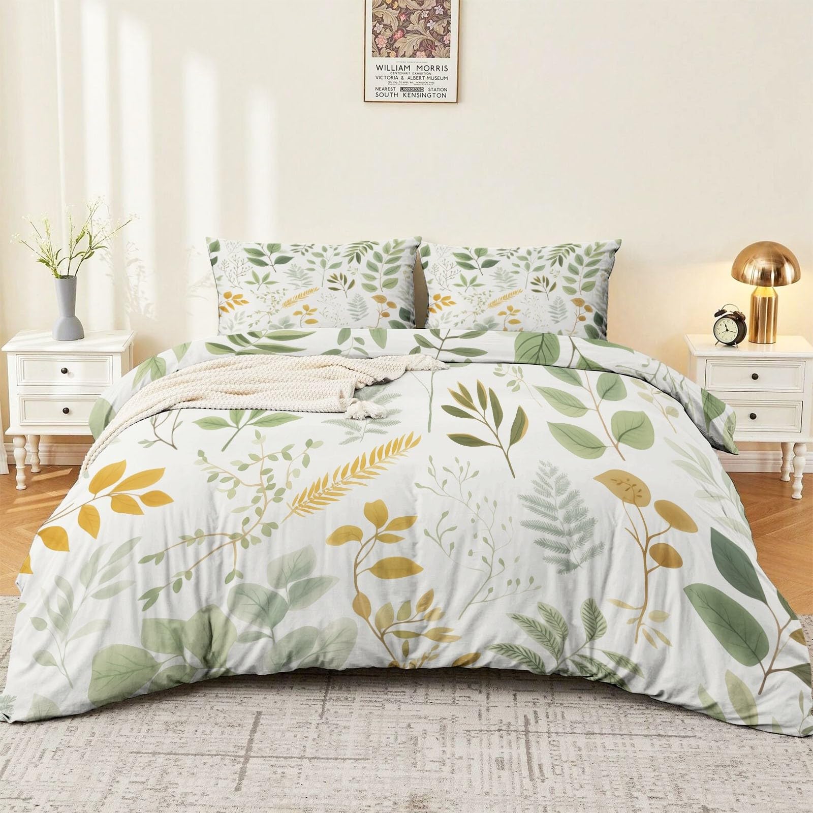 Housse de couette 220 x 240 avec fermeture éclair motif plante verte