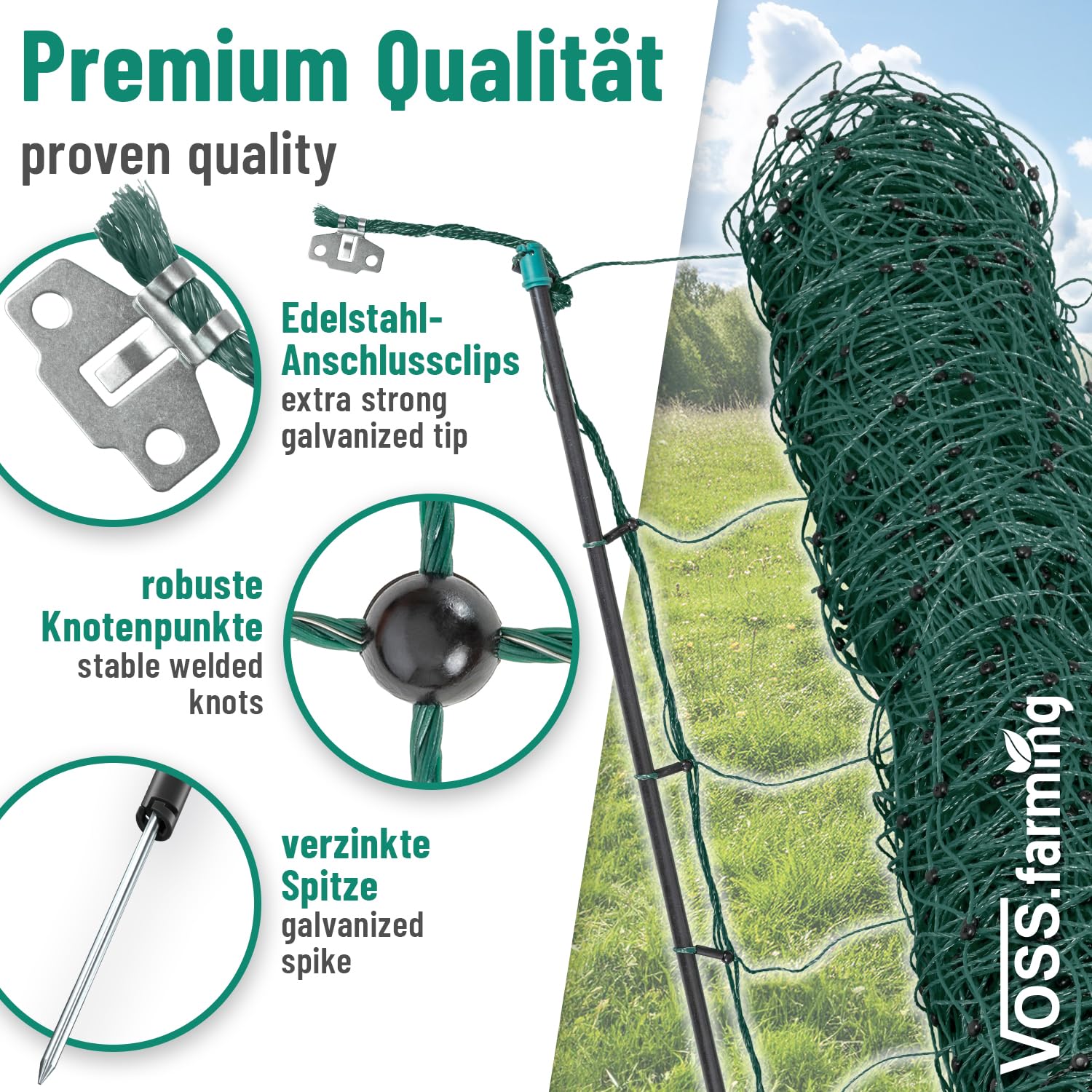 VOSS.farming Malla eléctrica para ovejas, Cabras, Rollo de 50m de Longitud y 90cm de Altura, 14 Postes Sencillos y Kit de reparación