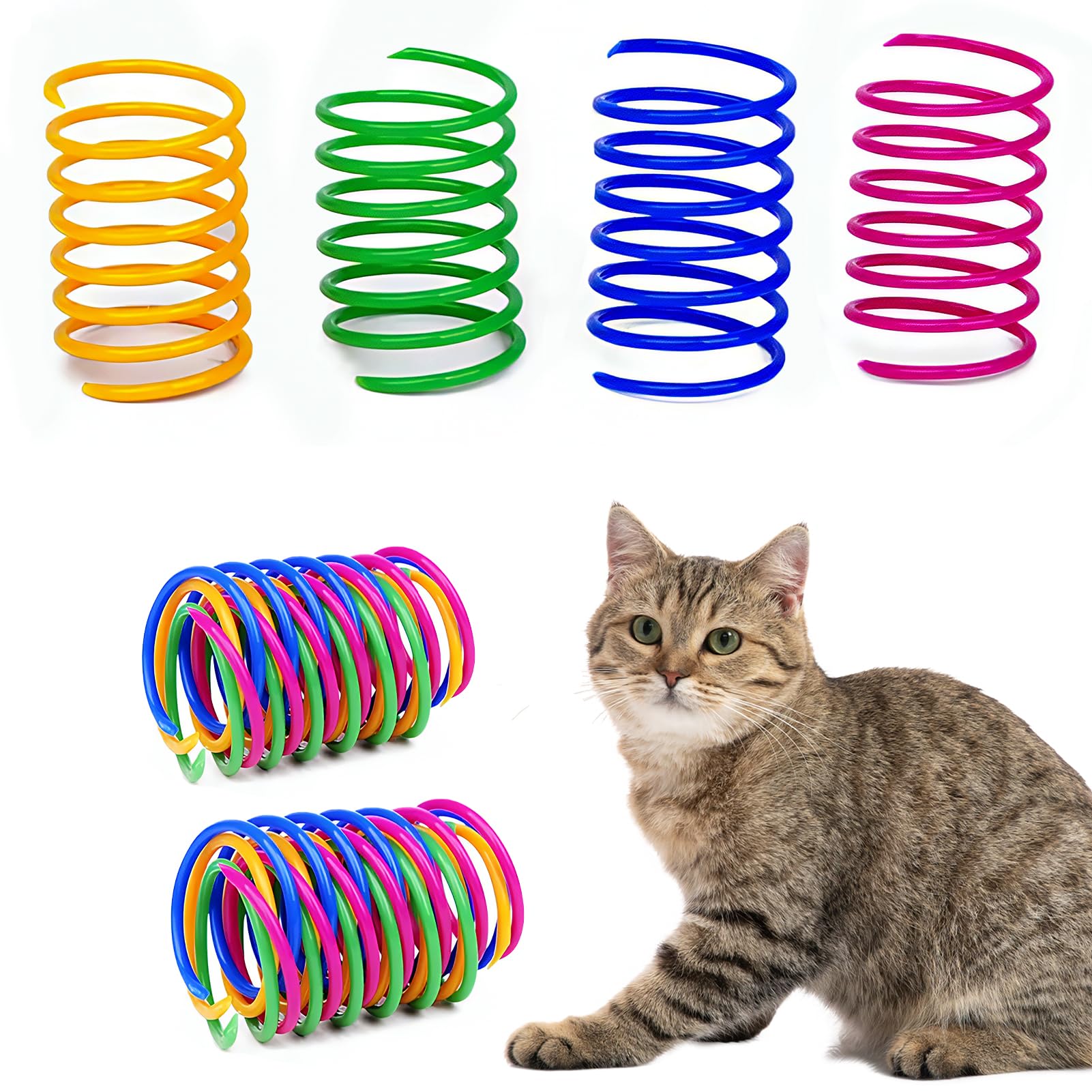 Lot de 24/32 Ressorts à Chat Jouets Interactifs, Jouet à Ressort pour Chat avec 4 Couleurs, Jouet pour Chats Actifs pour Propriétaires de Chats (24)