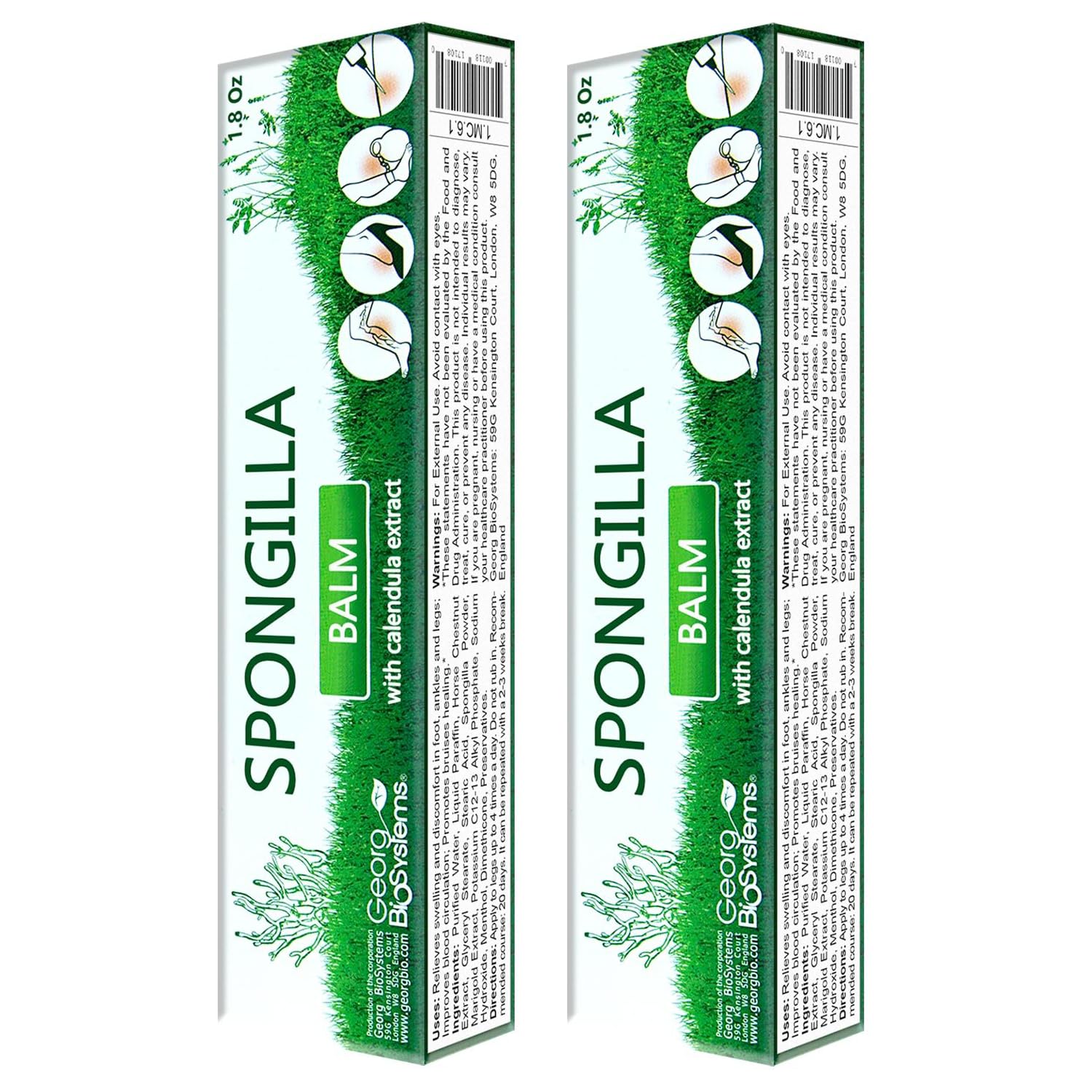 Bodyaga Balm with Horse Chestnut & Calendula – Soothing Leg Cream with Spongilla Extract – Cooling Menthol Formula for Tired Legs & Skin Texture Improvement – 1.76 oz (50g) (2 Pack)