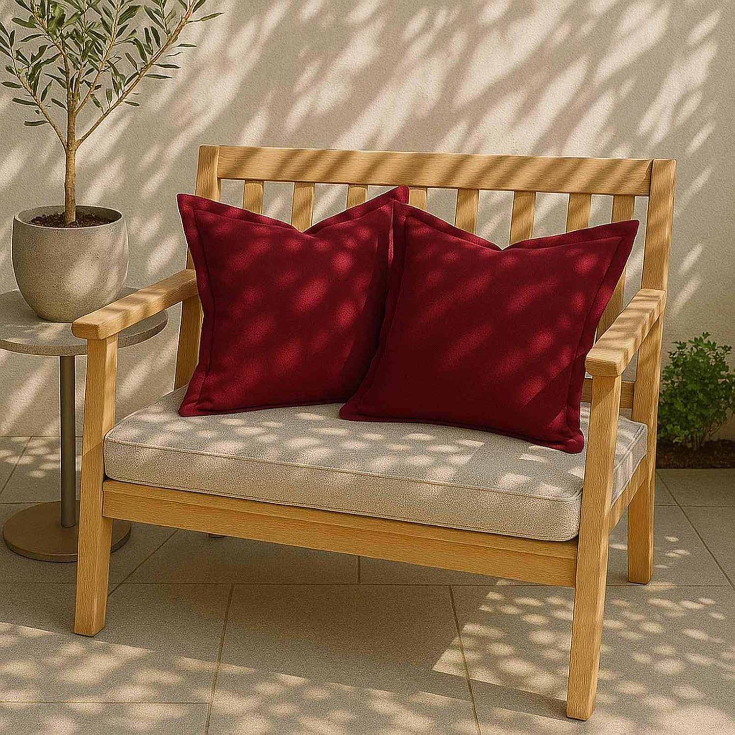 HOMESCAPES Set of 2 Outdoor Cushions Waterproof, Plain Burgundy Filled Garden Furniture Cushion, Hypoallergenic, Polyester Decorative Pillows for Indoor & Outdoor Patio, Benches... - Image 5
