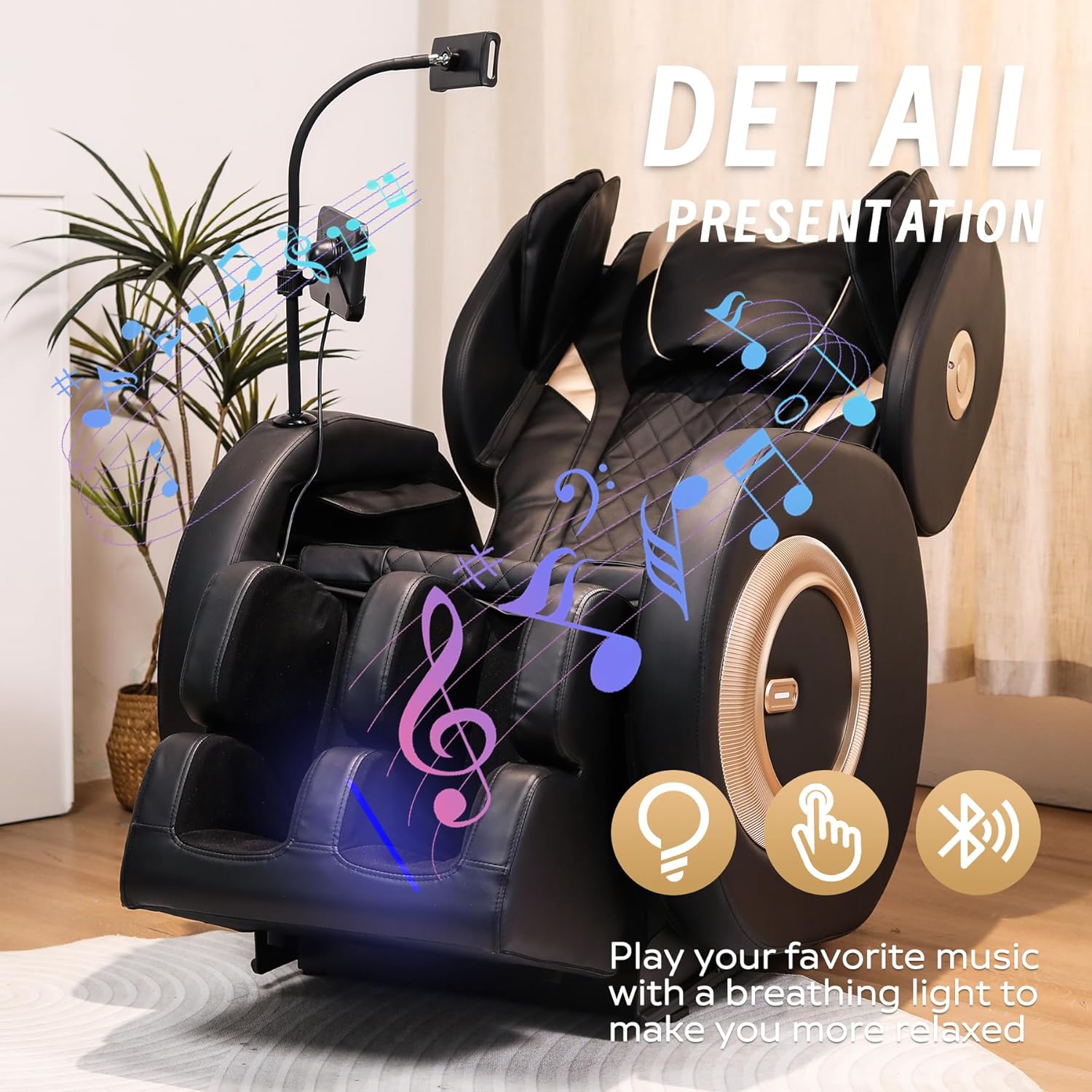 GDFStudio Full Body Massage Chair, Zero Gravity Recliner with Heating, Air Pressure, Foot Rollers, Bluetooth Speaker & Adjustable Intensity, 5 Automatic Modes for Home & Office Relaxation
