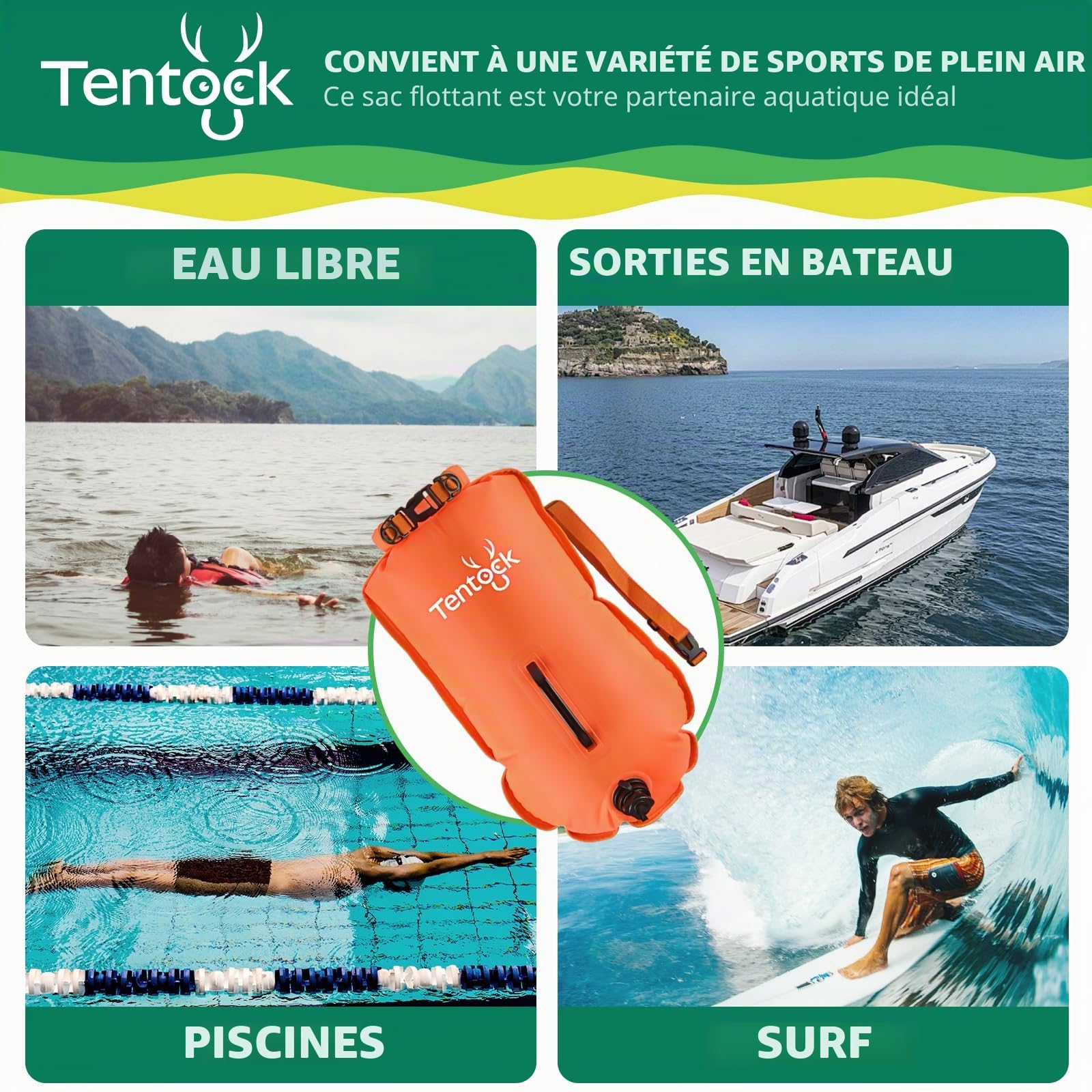 Tentock Bouée de natation pour adultes, sports nautiques en plein air, nouvelle mise à niveau pour la natation 2026, bouée de plongée, coussin de natation, sac étanche, sac humide, 28 l (orange)