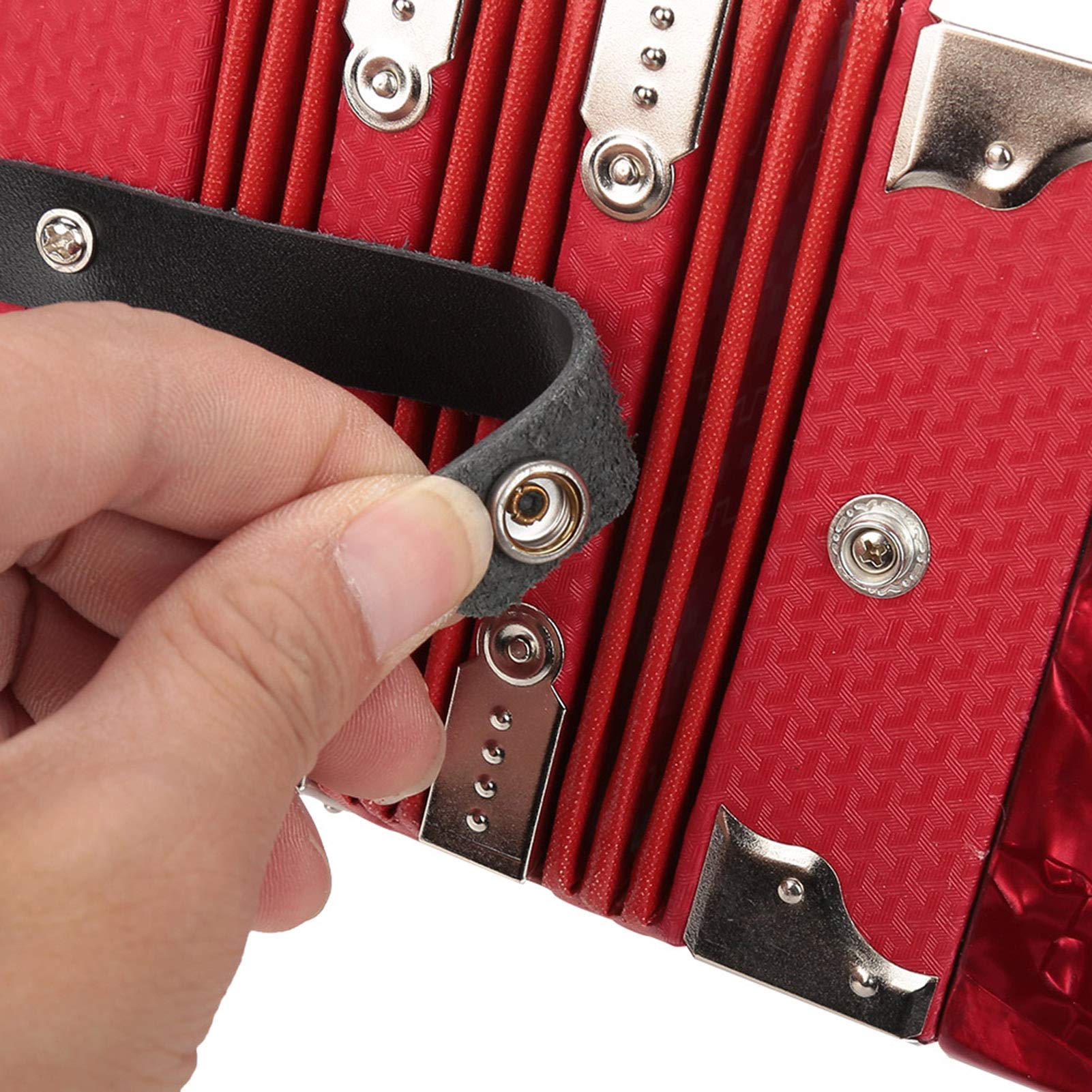 Accordéon à 20 Boutons en ABS Léger et Durable pour Enfants et Adultes avec Sangles Réglables et Sac Accessoire D'instrument de Musique pour Débutants (Rouge)