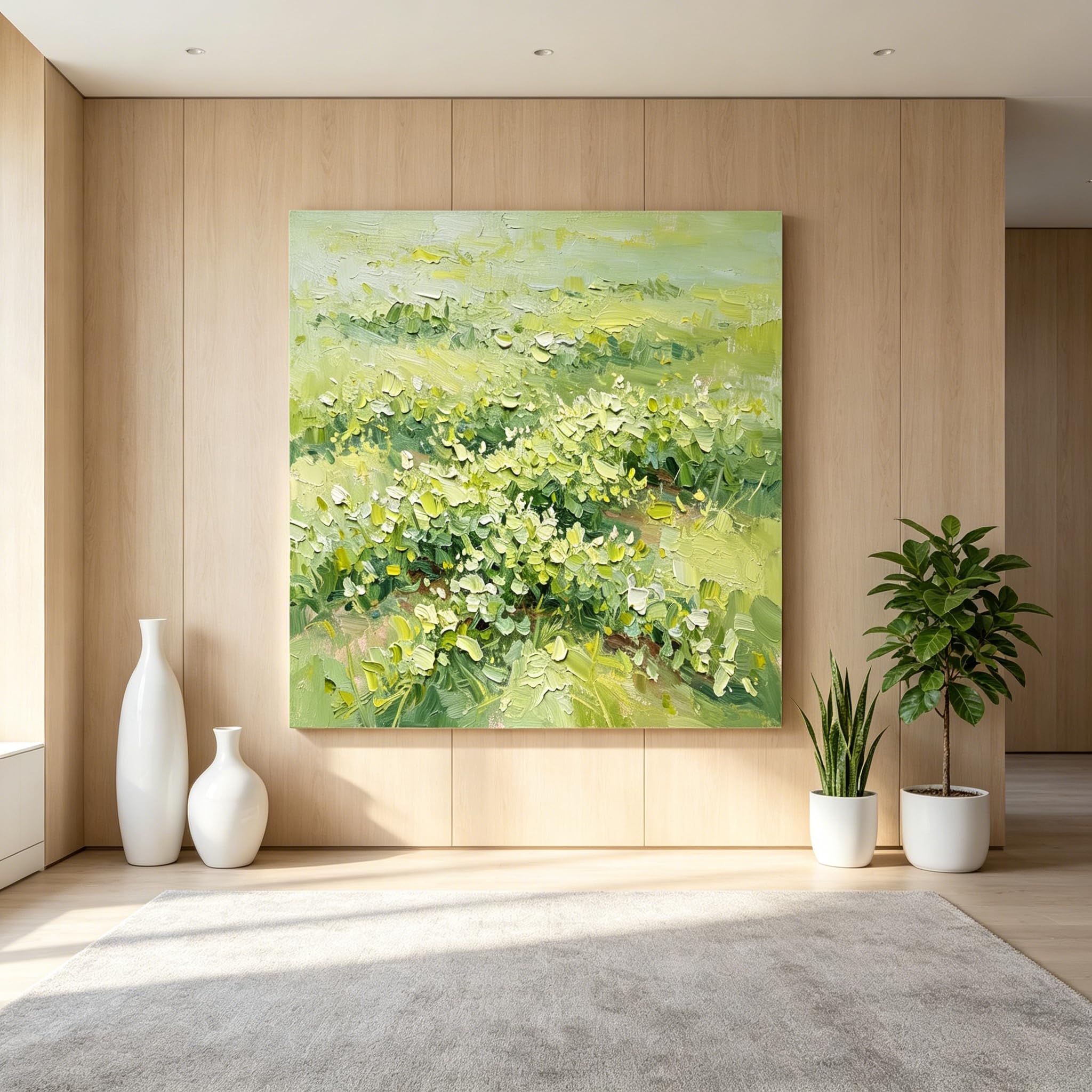 Cuadro De Pared Grande En Lienzo para Sala De Estar Pintado A Mano con Técnica Impasto Paisaje De Pradera Primaveral Pintura Al Óleo Decoración De Pared Estilo Granja Boho para Dormitorio Casa De