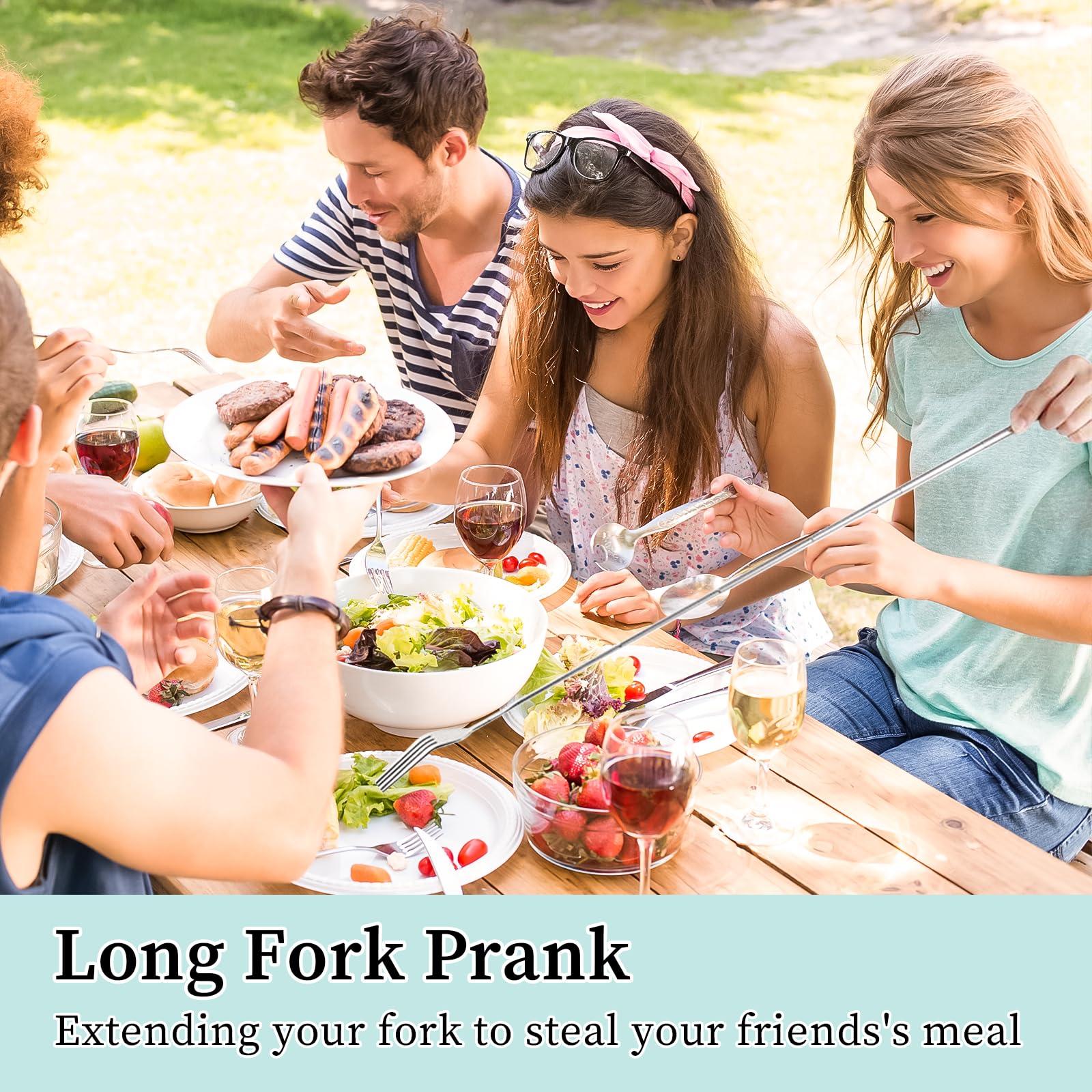 ZWIN Extendable Fork 8.7-25.4 Inch Stainless Steel Telescopic Extension Extended Fork Long Prank Dinner BBQ Fruit Dessert — Amazon image 7