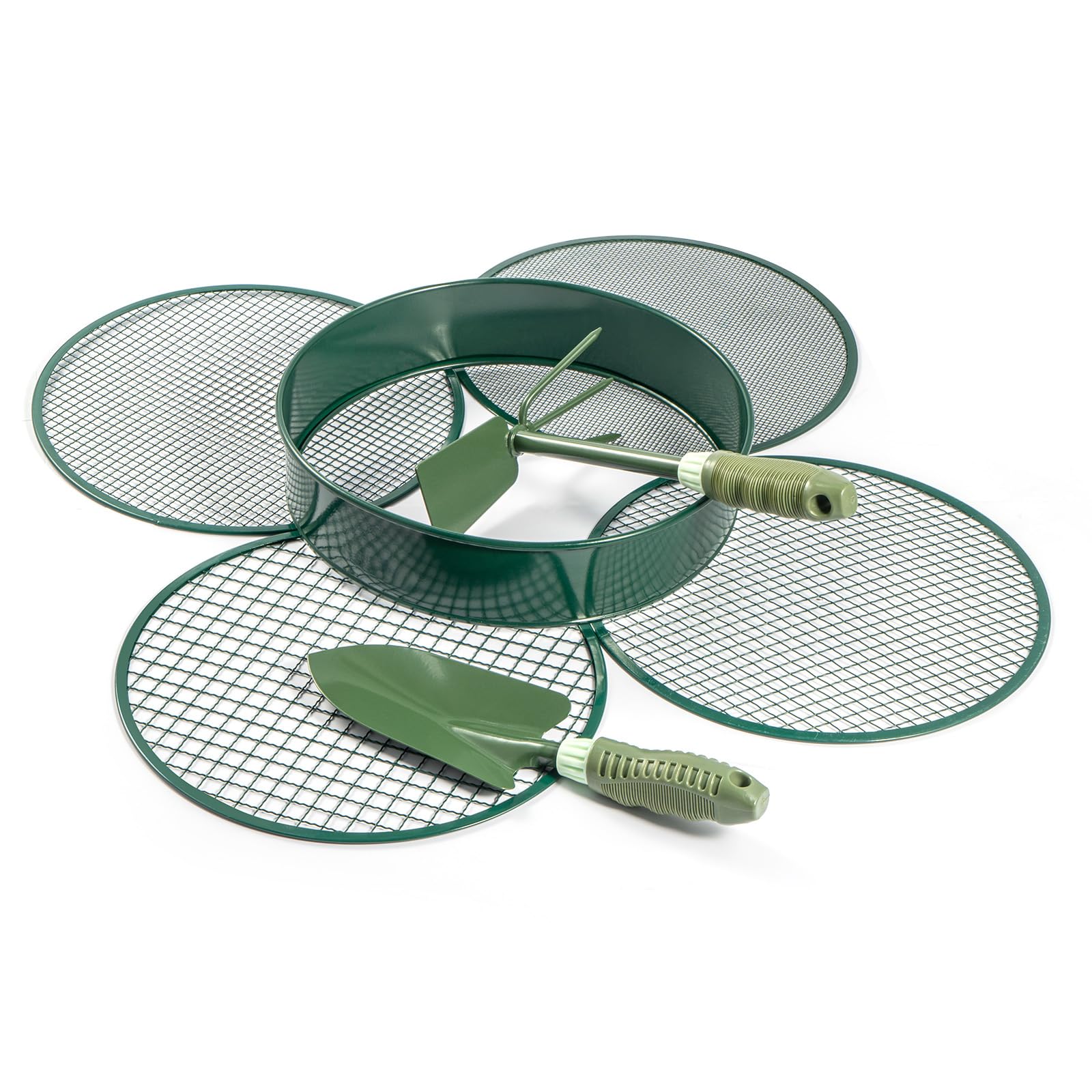 GreenWhim 4-Filter 30cm Garden Sieve Set with 4 Mesh Screens, 3/6/9/12 mm Soil and Compost Sieve, Round Steel Wire Mesh Riddle for Soil, Sand, Gravel, Seed and Garden Use