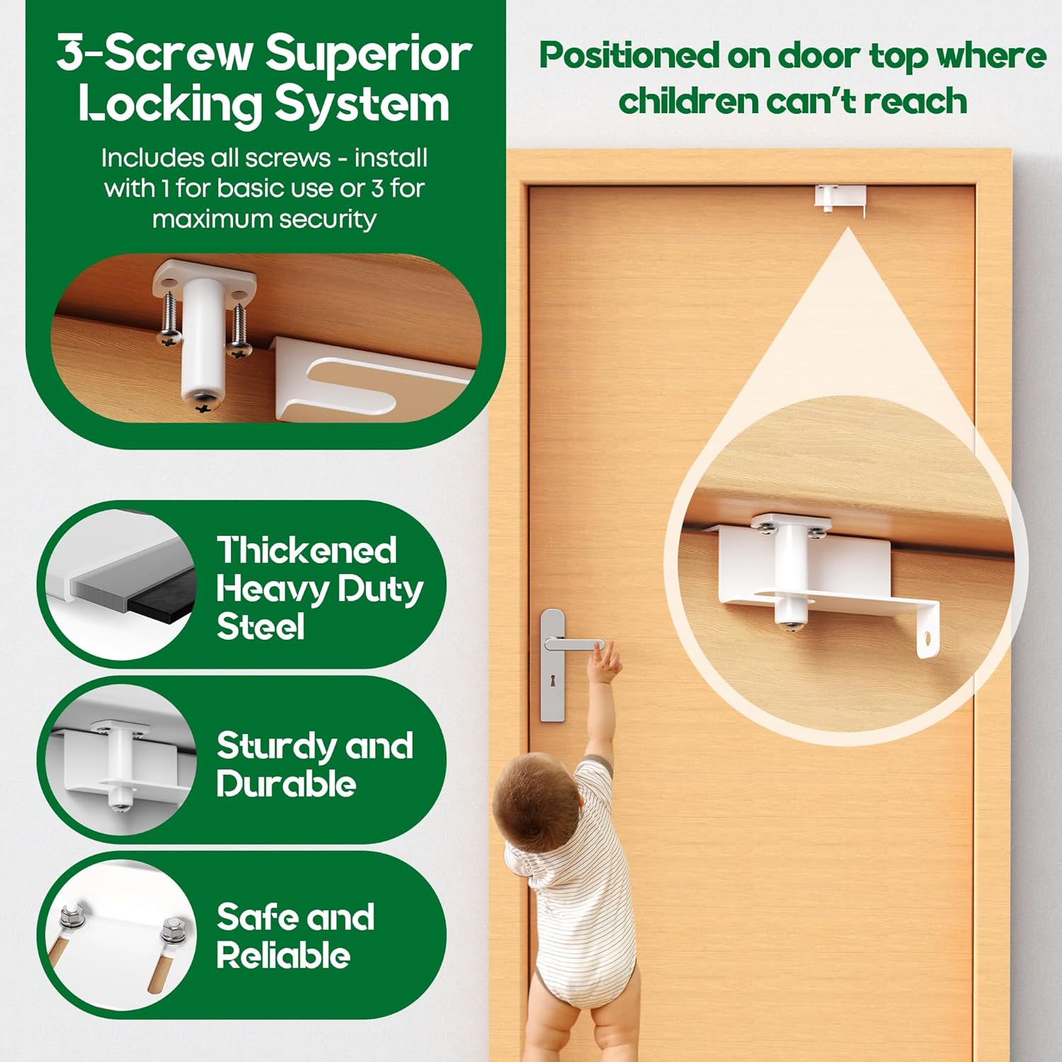 Child Proof Door Top Lock, Child Safety Door Top Lock, Top Door Lock for Kids Safety, Adjustable Child Locks for Door, Sliding Door Lock for Kids Safety, Sturdy Metal, White, 1 Pack