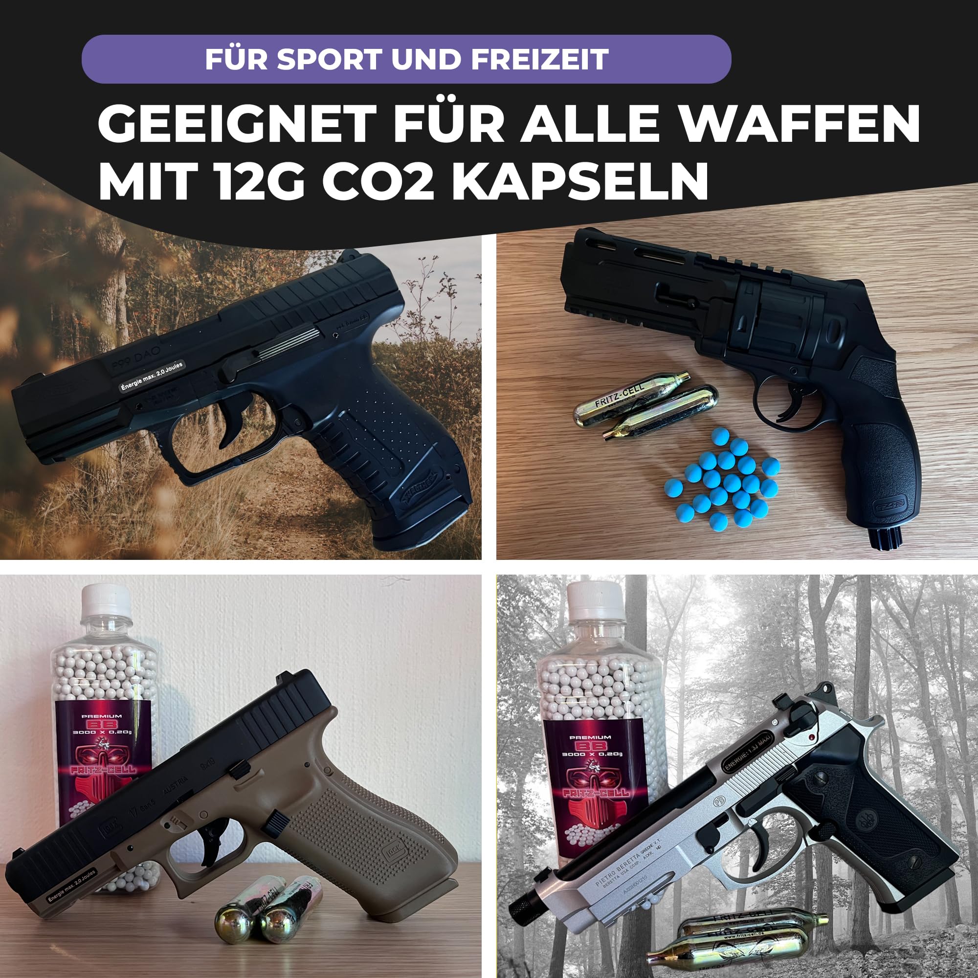 10 Fritz-Cell 12g CO2 Wartungskapseln Luftgewehr Softair Luftpistole Paintball