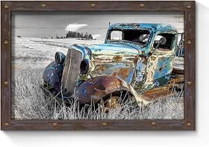 Amazon.com: Rusty Car Wooden Wall Art: Vintage Old Truck Framed Artwork ...