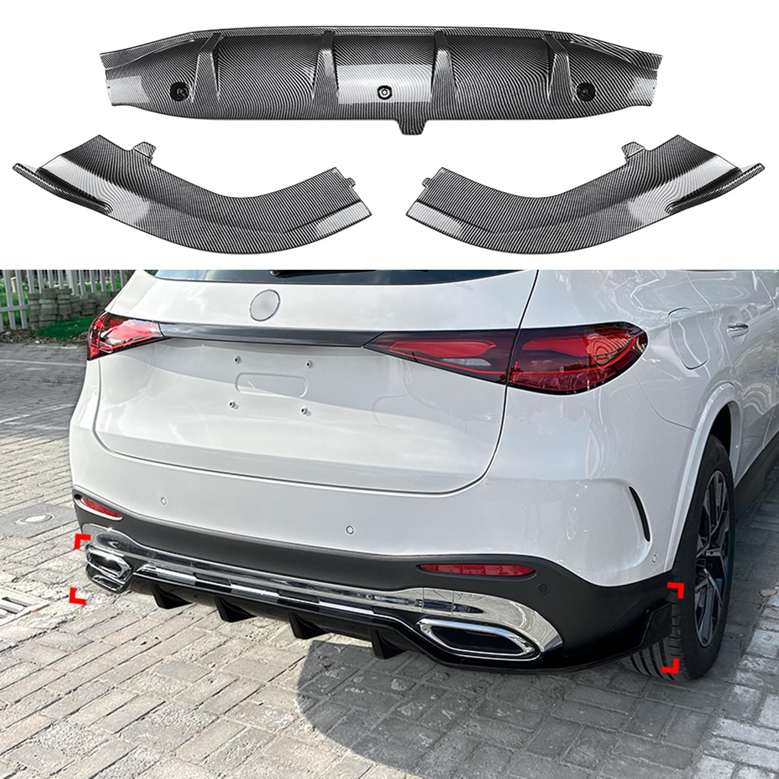 Dyfuzor tylnego zderzaka samochodowego do Benz GLC-Class X254 2023+ GLC260 300, ochraniacz na podwozie tylny dyfuzor dolnej wargi modyfikacja samochodu, wzór z włókna węglowego