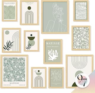 97 Decor Sage Green Wall Art Prints - Sage Green Posters For Room Aesthetic Picture, Abstract Boho Paintings Wall Decor, Cozy Matisse Prints Gallery Wall Art For Bedroom Dorm Decorations (unframed)