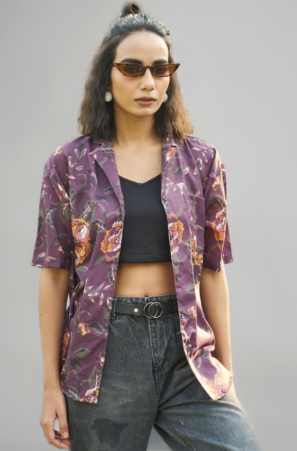 Leriya Fashion Women's Rayon Oversized Fit Crop Top Korean Style Long Sleeve Oversized Button Down | Workwear Top for Office & Casual Wear