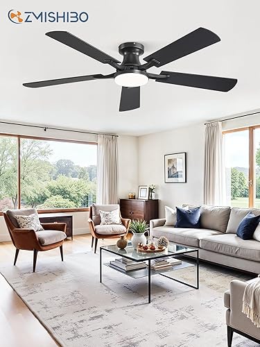 Miniatura 9 de ZMISHIBO Ventilador de techo de 52 pulgadas con luz, aplicación y control remoto, perfil bajo de montaje empotrado, luz LED regulable de 20 W, motor