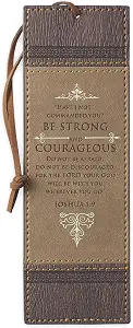 Christian Art Gifts Vegan Faux Leather Scripture Bookmark for Men: Strong and Courageous - Joshua 1:9