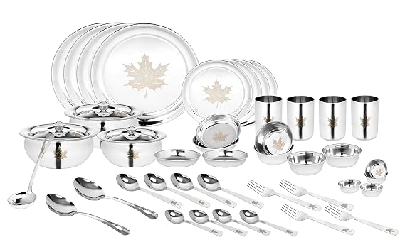 Serenus Homes Lazer Designed Maple Leaf Premium Pack Of 45 Dinner Set