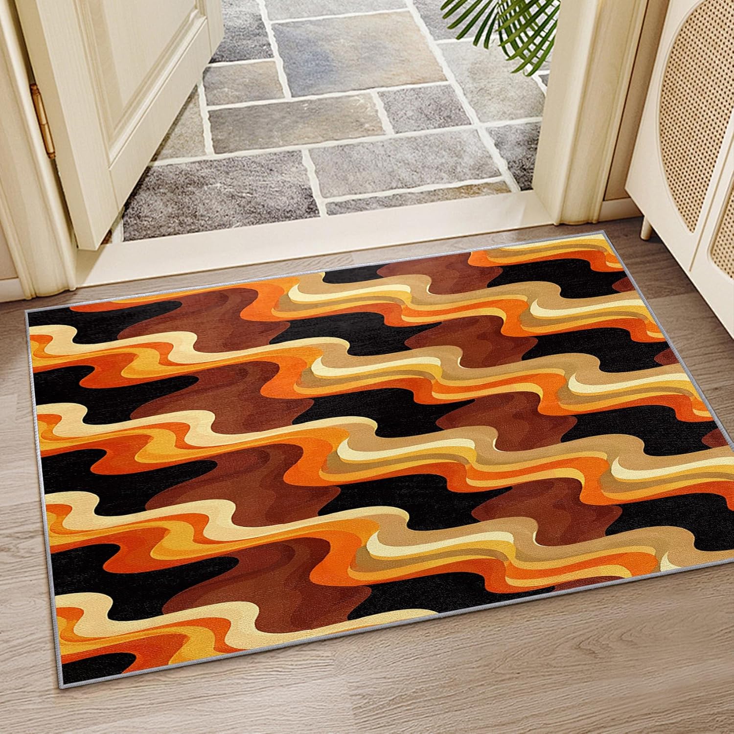 70s Rugs for Living Room - 70s Rug, 2x3 Rug, Retro Orange Striped Area Rug, Vintage Abstract Door Mat, Washable & Non Slip & Soft Small Carpet, 70s Home Decor Gifts