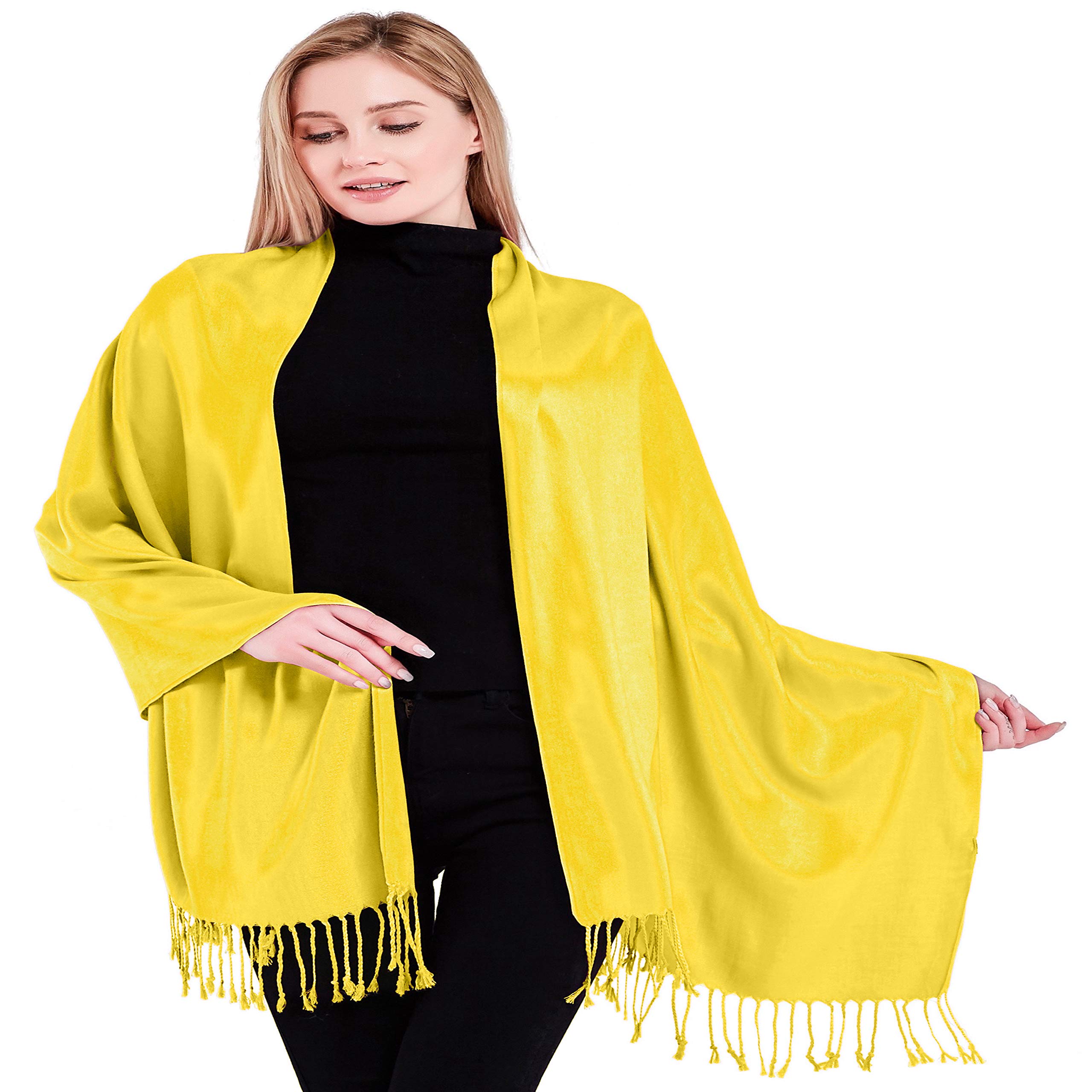 Cj Apparel Women's Yellow Solid Colour Tassels Design Shawl Seconds Scarf Wrap Stole Throw Head Wrap Pashmina