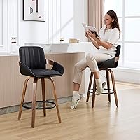 Vista 4 de Swivel Bar Stools Set of 2, 26" Counter Height Bar Stools with Back and Arms, Faux Leather Modern Upholstered Bar Chairs with Walnut Frame for
