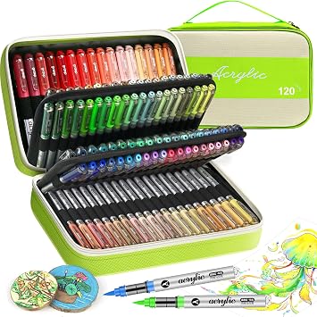 120 Color Acrylic Paint Markers Set Soft Brush Tip Acrylic Paint Pens and Markers for Artists, DIY Crafts, Canvas, Wood, Glass, Rocks, Fabric and More Creative ProjectsGREEN