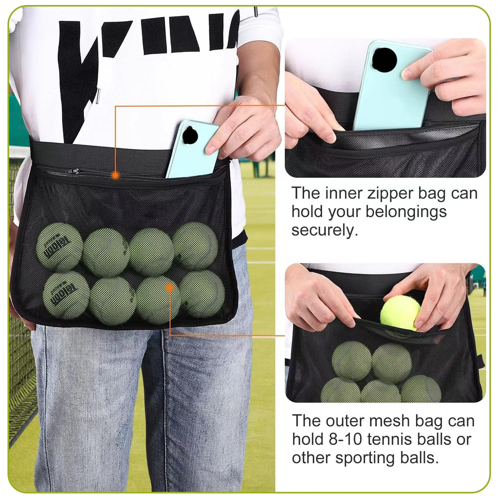TYXHXTF 2 Malla para Pelotas Bolsa, Golf Pelotas Riñonera, Saco de Malla para Pelotas con Cierre de Cordel, para Tenis, Golf y Tenis de Mesa
