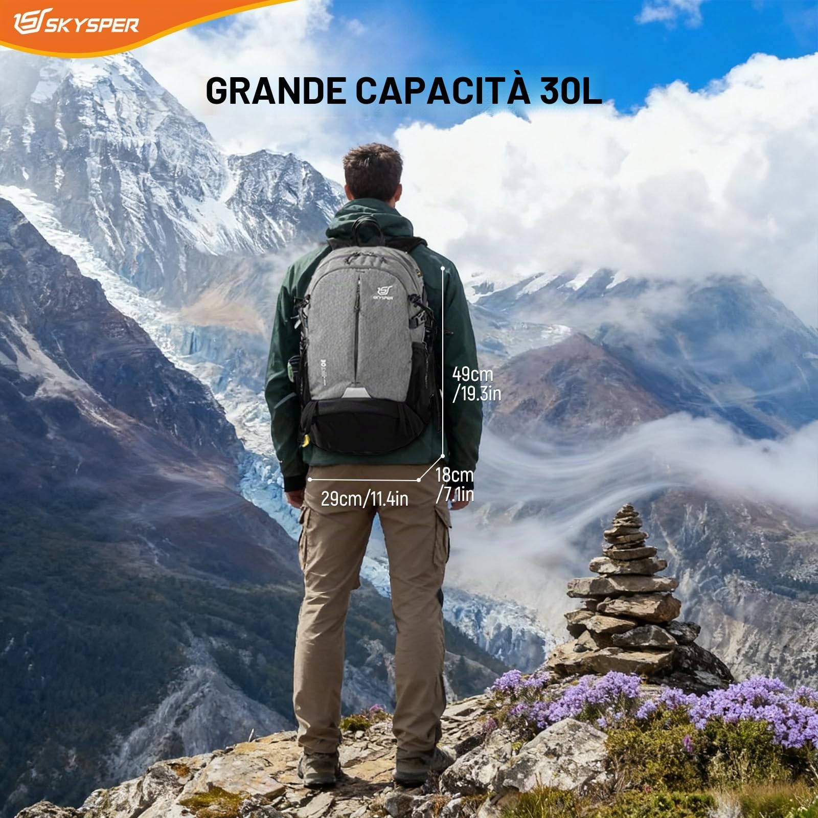 SKYSPER 30L Zaino da Hiking con Scomparto per le Scarpe Zaino Sportivo per Escursioni Viaggi Trekking