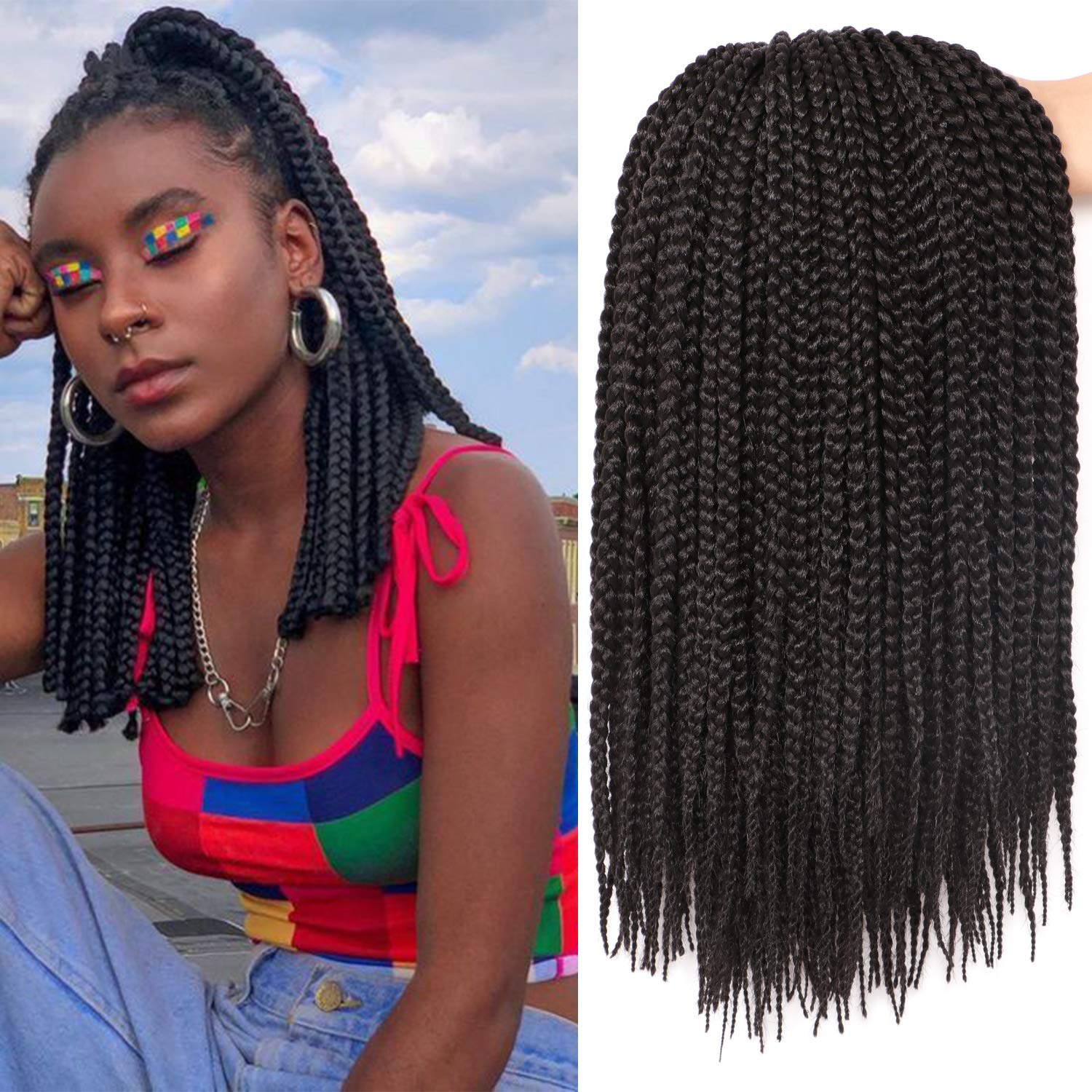 7 confezioni all'uncinetto Braids Meches extension capelli naturali per trecce africane parrucca nera parrucca donna naturale treccia africana donna (35,6 cm(confezione da 7), #1B)