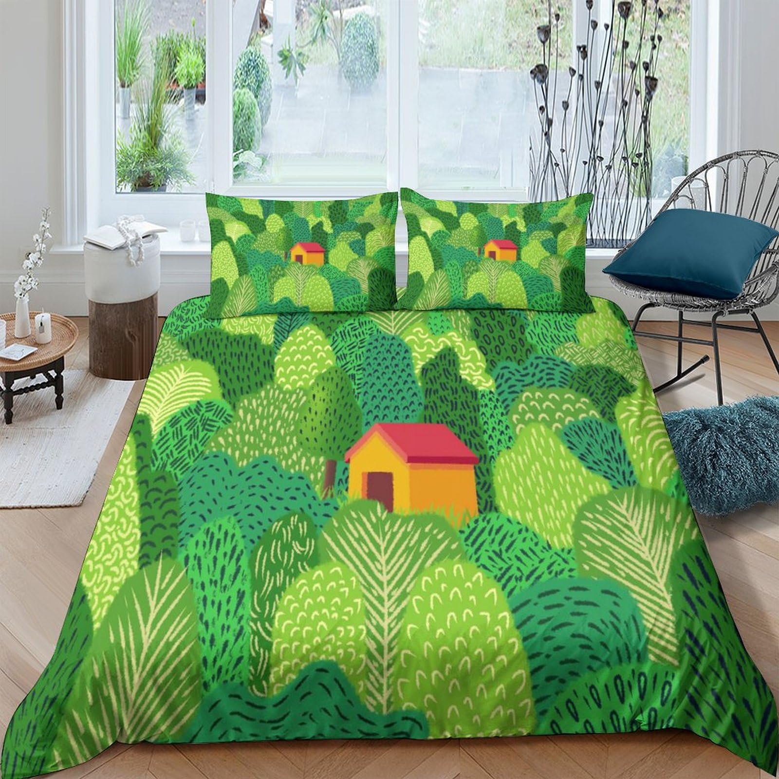 Housse de couette cabane forestière 200x200cm pour un sommeil doux en pleine nature