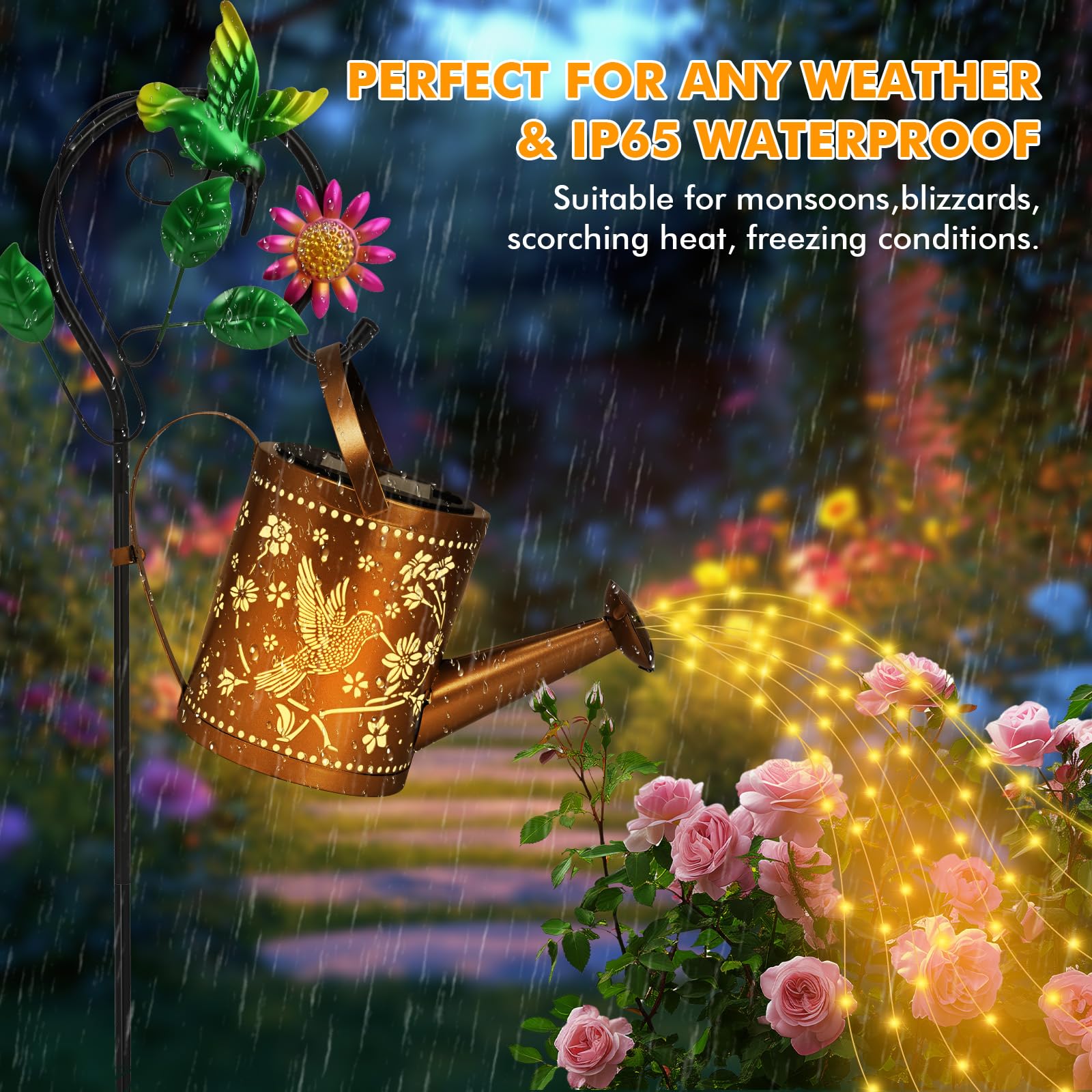 Solar Lantern Outdoor Waterproof Hummingbird Garden Decor Gifts for Women Mom and Grandma Solar LED Decorative Hanging Metal Light for Yard Backyard Farm - Image 4