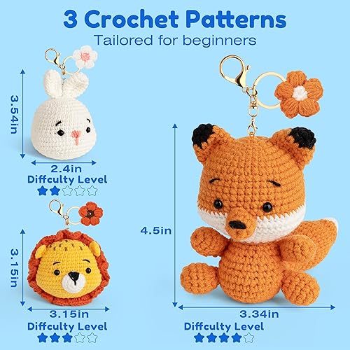 Miniatura 4 de Mocoosy Kit de 3 piezas de ganchillo de animales para principiantes, kit de inicio para aprender a ganchillo para niños y adultos, juego de