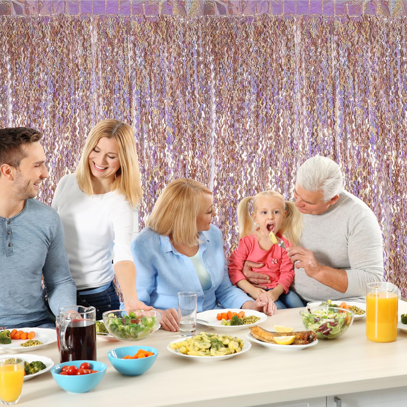 4 Tende Glitter Argento 2x1m - Decorazioni Feste, Natale, Capodanno, Sfondo Scintillante - Foto 8