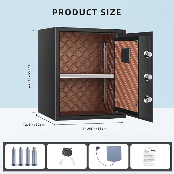 HSGCJS 42L Large Fingerprint Home Safe with Keypad & LED Light, 38×32×45cm