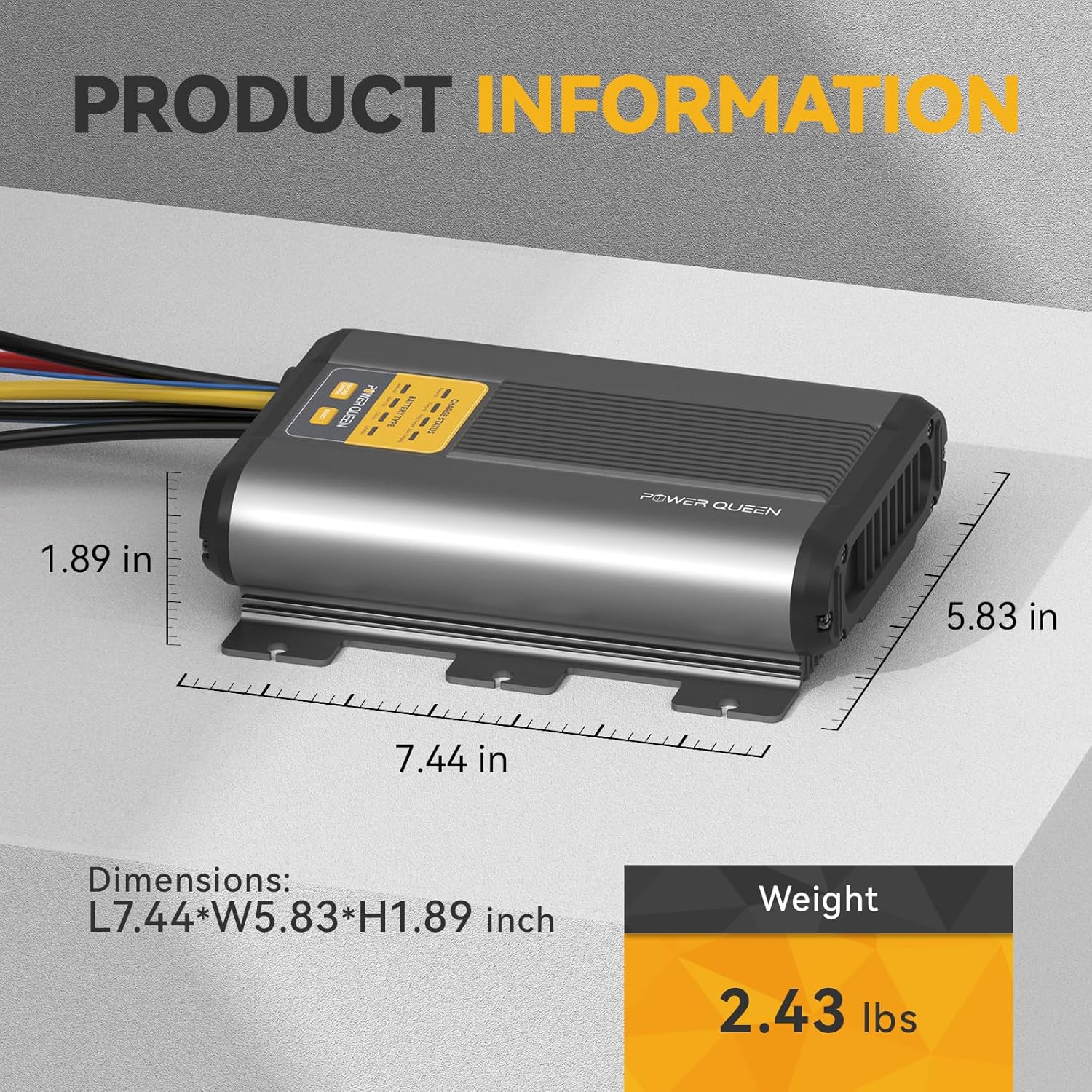 Power Queen 12V 40A DC to DC On-Board Charger+500A Battery Monitor with Shunt for RV, Home Solar System