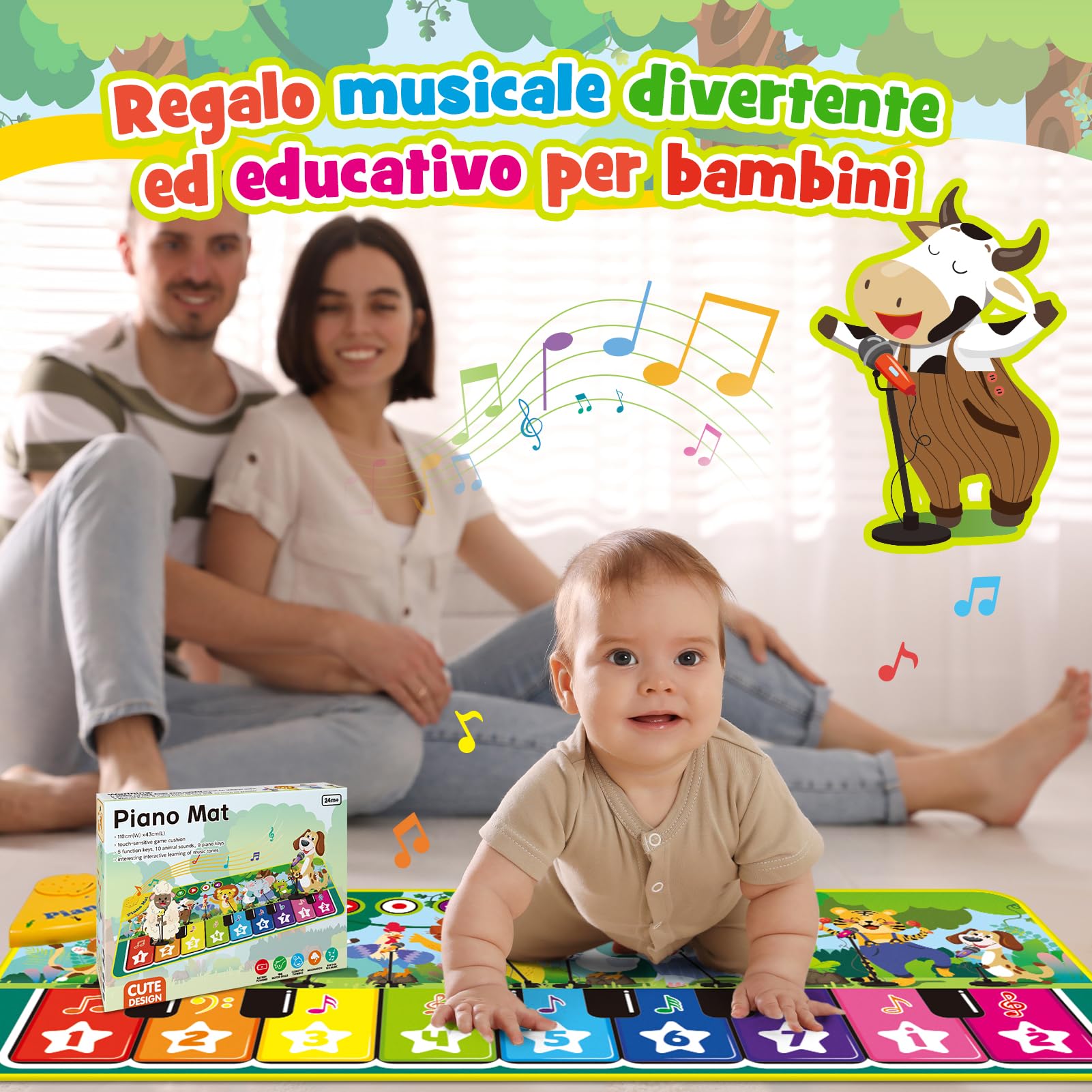 Giochi Bambini 1 2 Anni, Tappeto Pianoforti Con 10 Suoni Di Animali Giochi Regalo Gioco Bambino Bambina 1 2 Anno, Giocattoli Interattivi Regalo Bimbo Bimba 1-3 Anni Pianoforti e Tastiere