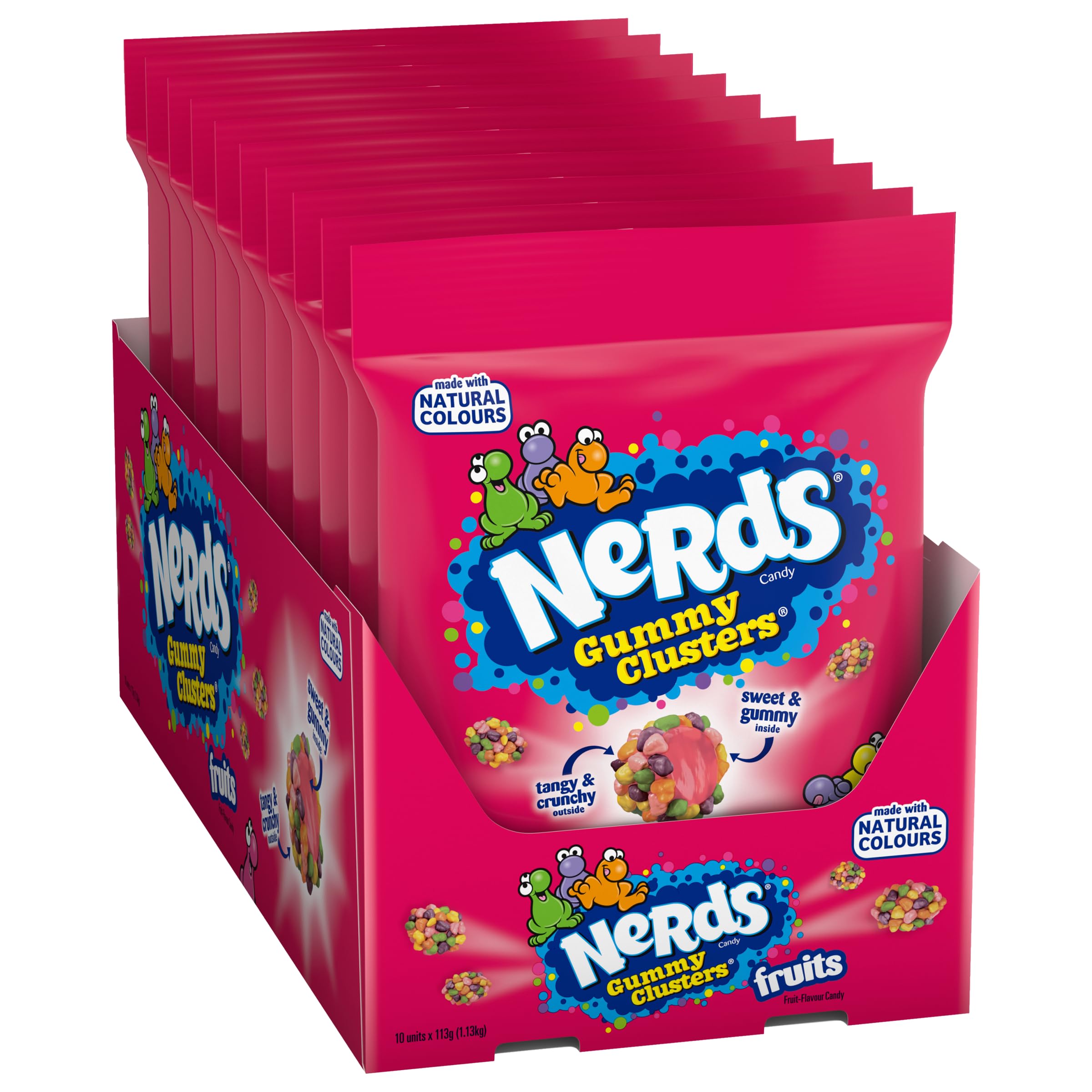 Nerds Gummy Clusters Fruits Peg Bag Caramelos con Texturas Múltiples Ácidos y Crujientes Centro Gomoso Pack de 10 Bolsas x 113 g