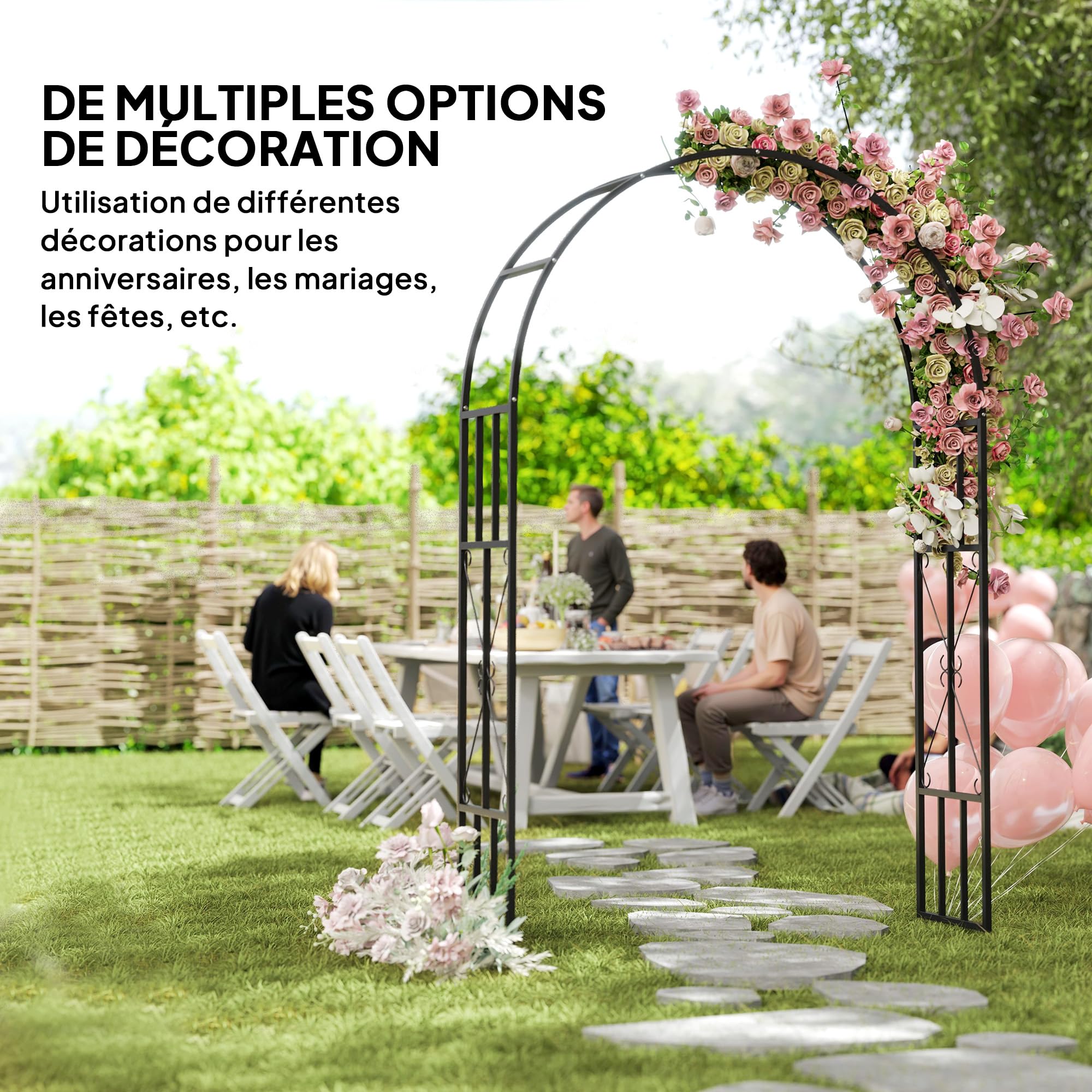 Outsunny Arche de Jardin en Acier, Arceau à rosiers pour Plantes grimpantes, rosiers, vignes de glycine, pour décoration de cérémonie, 150 x 40 x 223 cm, Noir