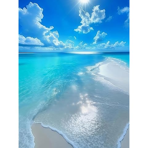 Diamond Painting Kits for Adults-Blue Sky Beach Diamond Art Kits for Beginners,DIY Full Drill Diamond Painting Gem Art Crafts,Home Wall Decor 11.8x15.8 inches