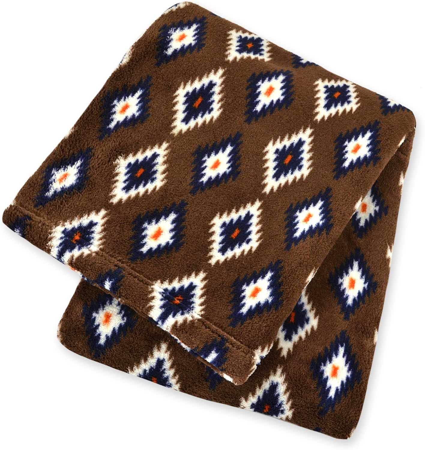 Territory Adventure Collection Fluffy Fleece Pet Blanket with Canvas Bag, Medium, Brown Diamond