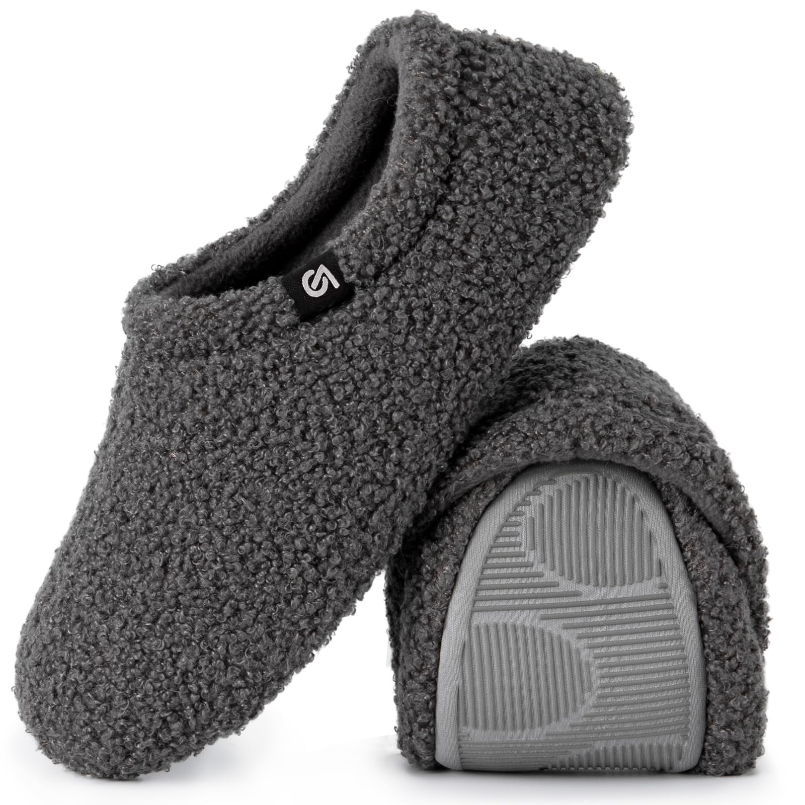 VeraCosy Damen Memory Foam Filz Hausschuhe Geschlossener Ferse Pantoffeln Mit Polarvlies-Futter, 37.5 EU Dunkelgrau