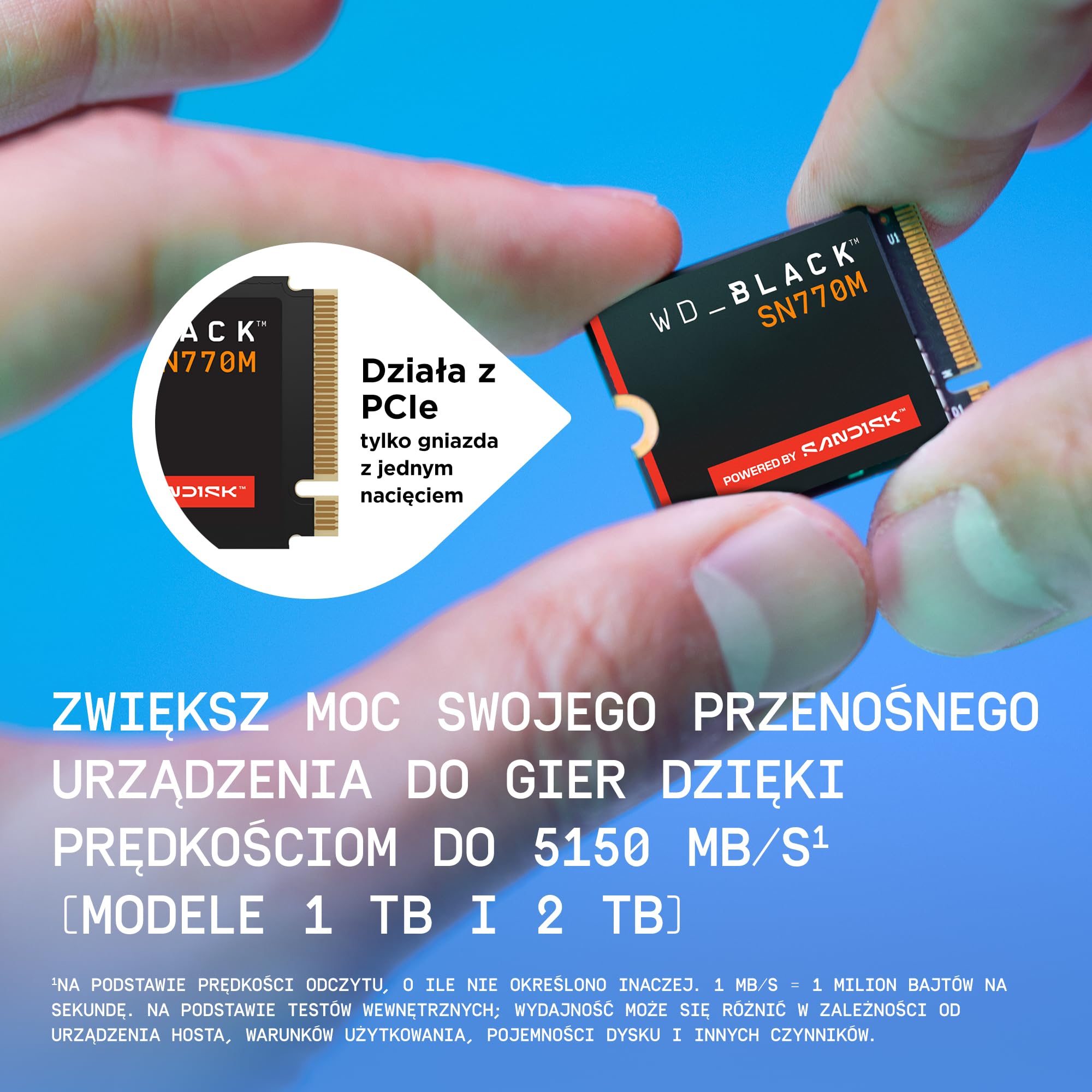 WD_BLACK SN770M SSD 500 GB (prędkości do 5150 MB/s, M.2230 dla przenośnych urządzeń do gier i kompatybilnych laptopów, PCIe Gen 4.0, TLC 3D NAND) POWERED BY SANDISK
