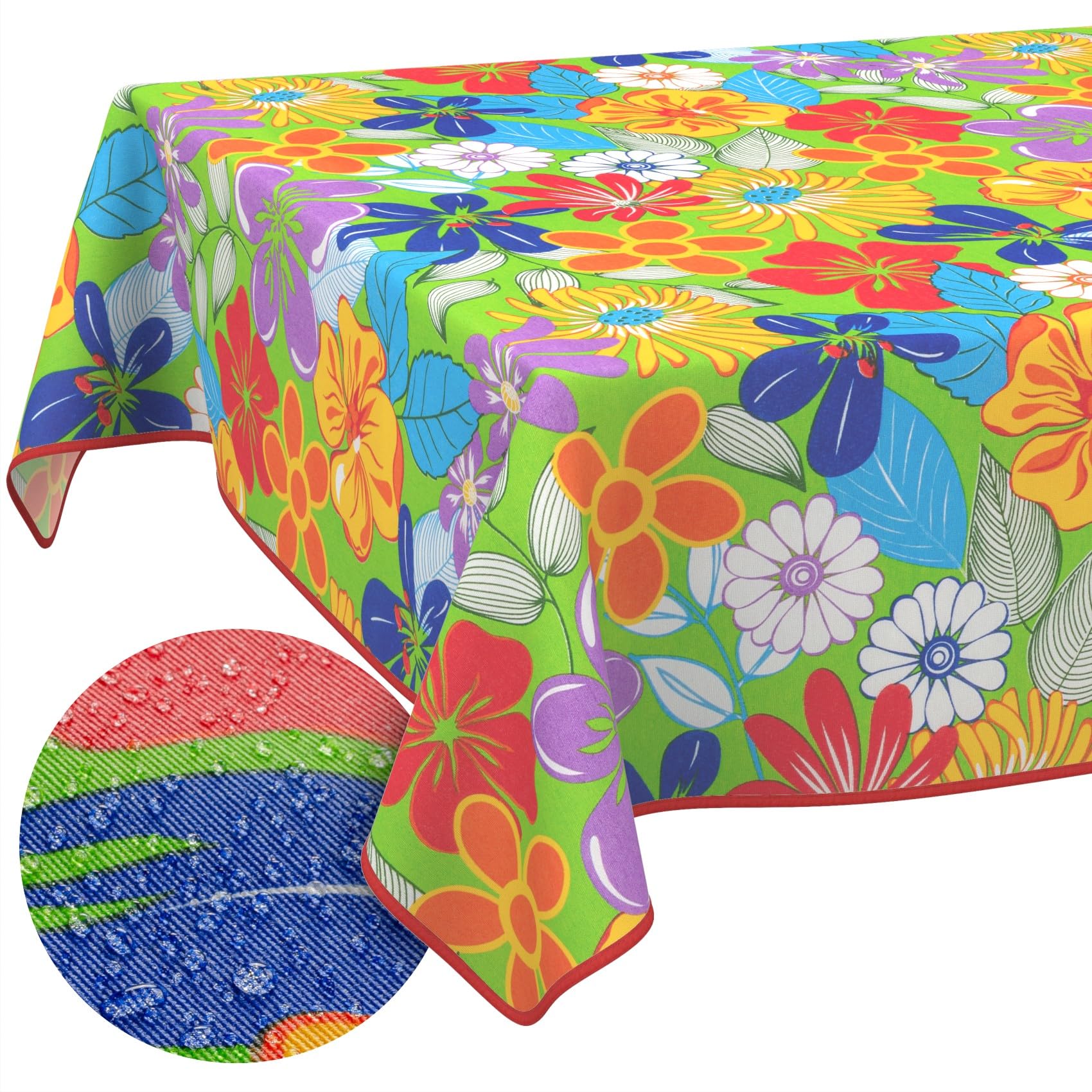 ANRO Nappe enduite Fleurs colorées avec Ourlet 240x140 cm Anti-Taches