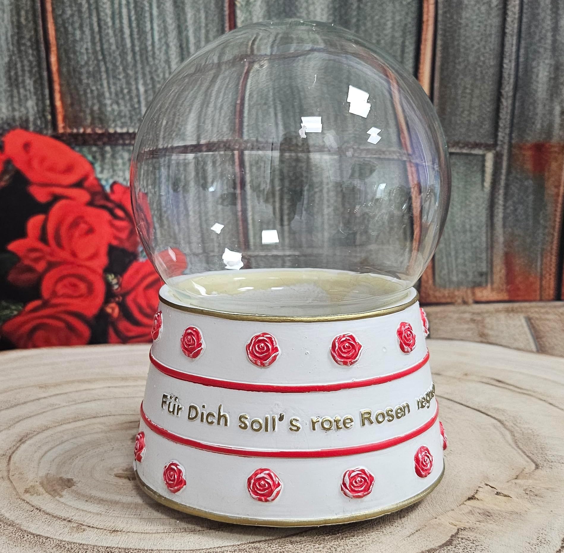 Craft Set DIY Snow Globe with 1 x Snow | Rose Base | Do it Yourself with Glass Ball and Decorated Artificial Stone Base | Height 140 mm, Width 100 | Music Box Possible | 71004