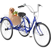 Betterland 24/26 Inch Adult Tricycle, Comfort Tricycle with Large Basket, Stable 3-Wheel Cruise Bicycle for Shopping, Beach and City Trike Perfect for Men, Women, 3 Colors