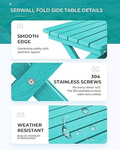 Miniatura 6 de SERWALL Mesa auxiliar Adirondack, mesa auxiliar para exteriores, sin montaje, mesa plegable pequeña de HDPE para patio trasero, piscina, porche,