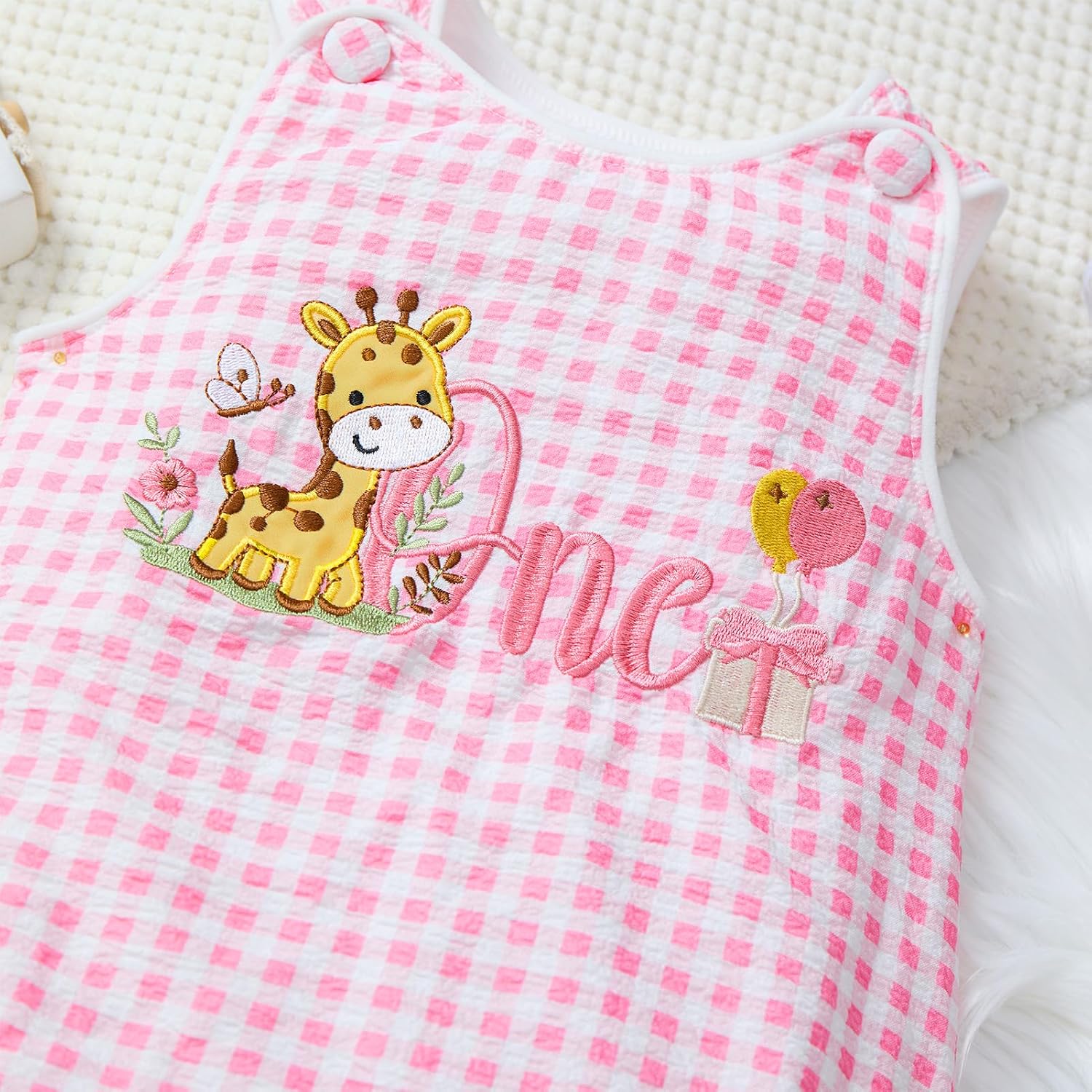ODASDO Baby Boys 1st Birthday Outfit, Safari Animal Embroidery Sleeveless Smash Cake Romper with Hat Headband Set