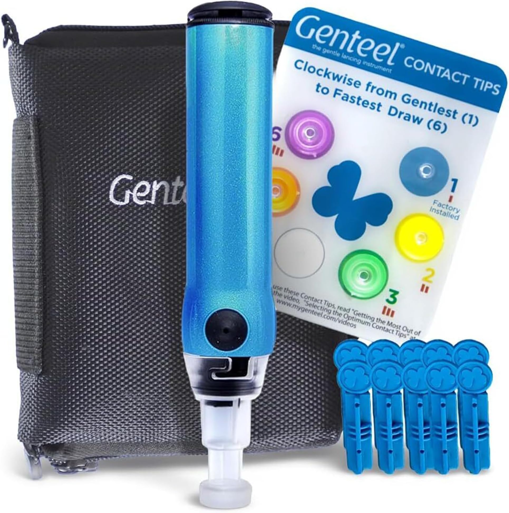 Genteel Plus - No Prick Pain Vacuum Lancing Device for Diabetes Testing - Blood Sugar, Glucose, Ketone, and DNA Home Tests (Butterfly Blue)