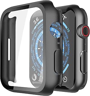 Piuellia 2 Pack Black Hard Case with Tempered Glass Screen Protector Compatible for Apple Watch Series 9 (2023) Series 8 Series 7 45mm, Ultra-Thin Shockproof Overall Protective Cover for iWatch